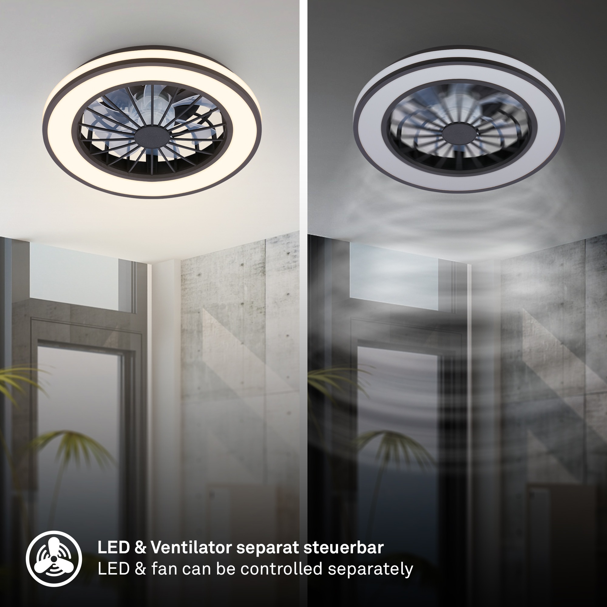 Briloner Leuchten LED Deckenleuchte »VENTURO« LED-Board 1 Stk. warmweiß - kaltweiß 38 x 14 cm (DxH), Schlafzimmer, Wohnzimmer, Esszimmer, Flur, Küche