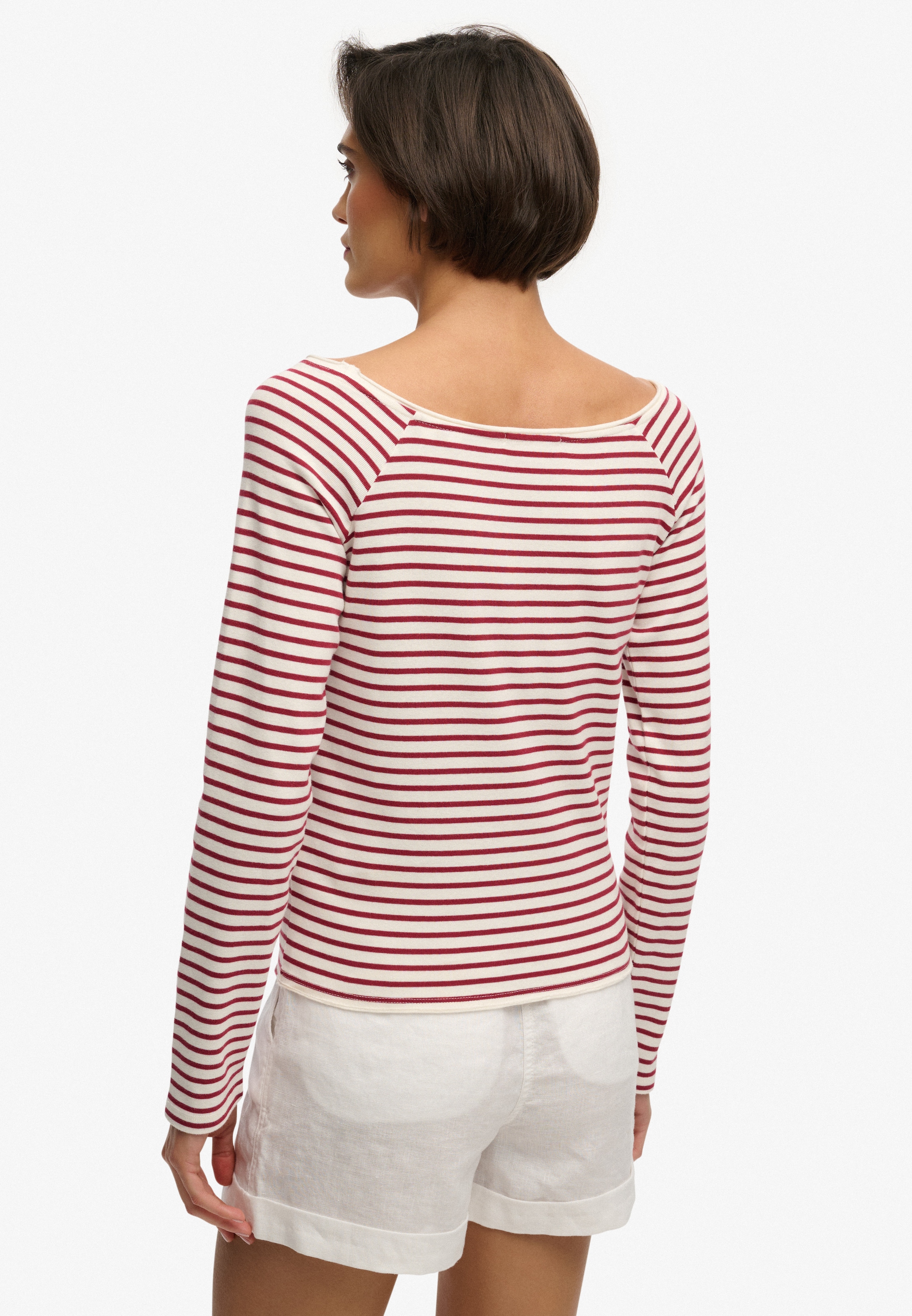 Superdry Langarmshirt »BARDOT OFF SHOULDER TOP« mit U-Boot Ausschnitt und Wellenkante am Bund