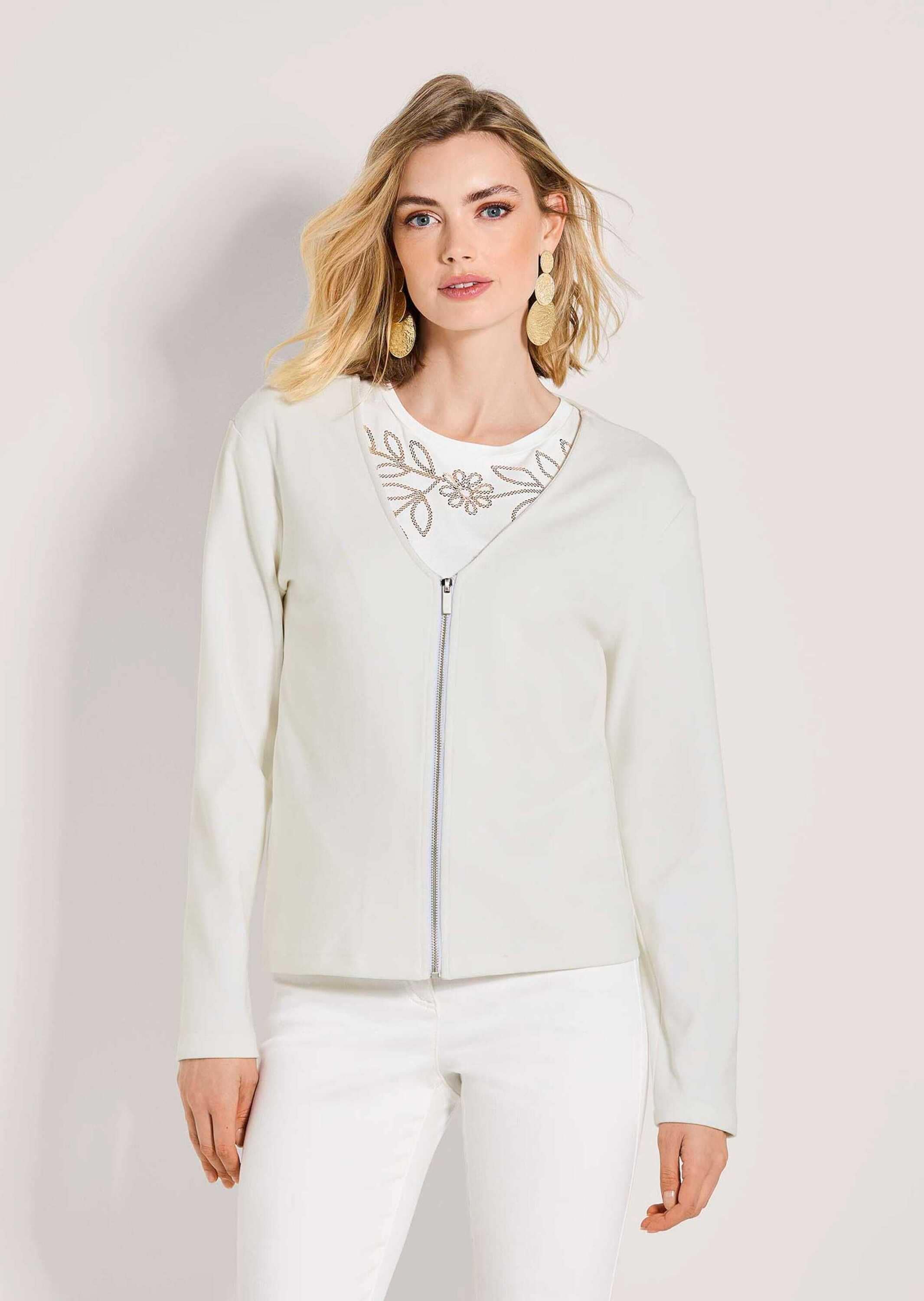 MADELEINE Langarmshirt »Shirtjacke Elegante Viskosejacke mit Reißverschluss« Durchgehender Reißverschluss