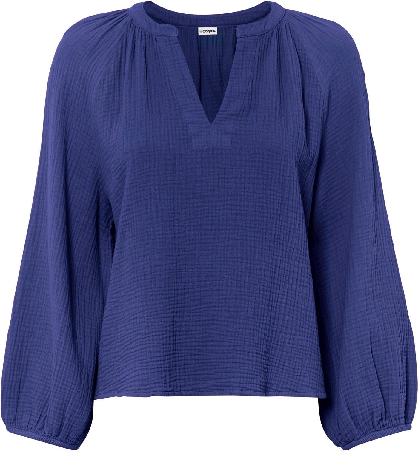 bonprix Shirtbluse »Oversize-Bluse aus Musselin« Oversize-Passform, mit V-Ausschnitt, aus Baumwolle, 3/4-Ärmeln