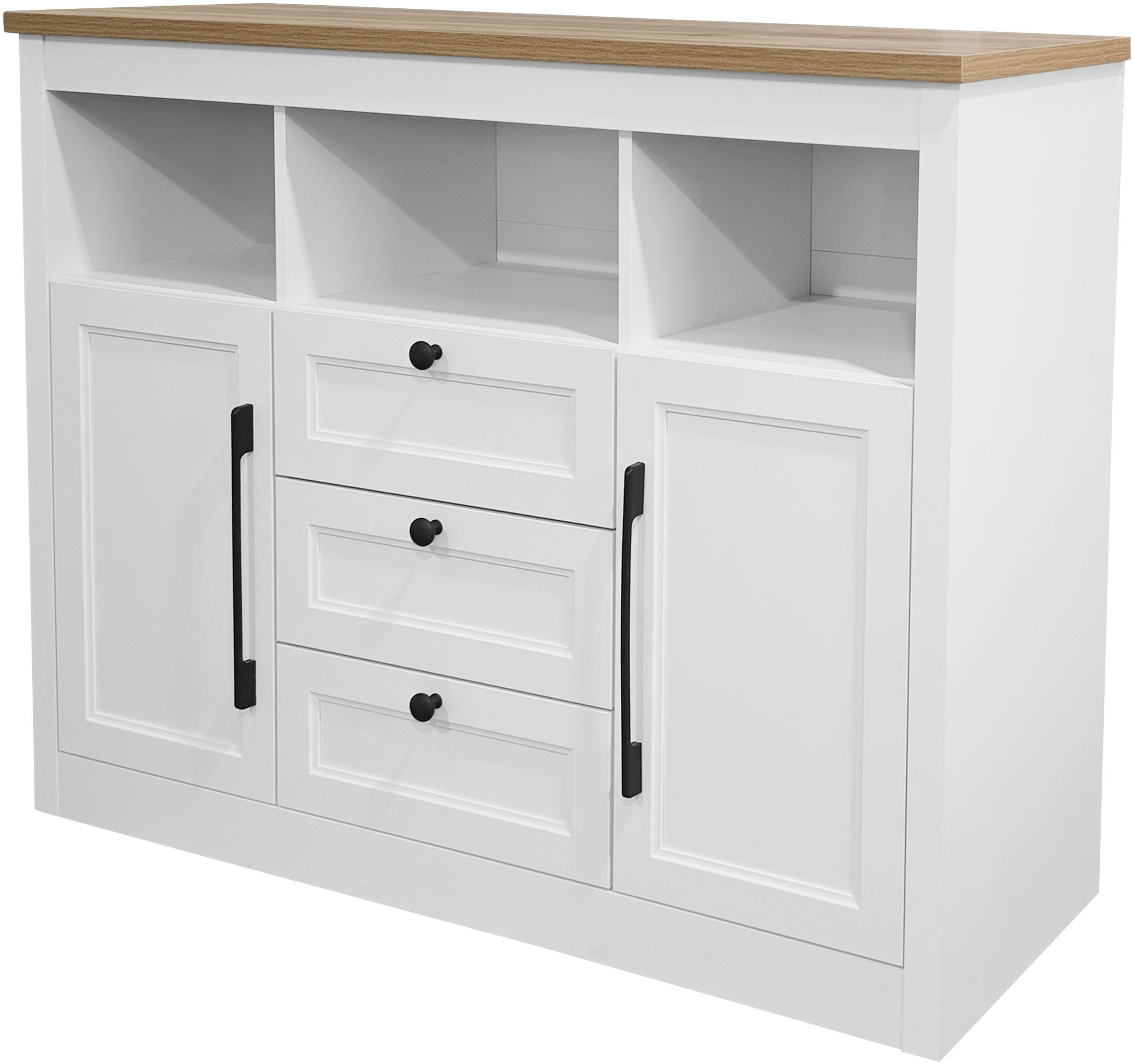 OTTO home Sideboard »Ismund«, aus MDF, mit Holz-Zierleiste, schwarzen Metallgriffen, Höhe 95 cm