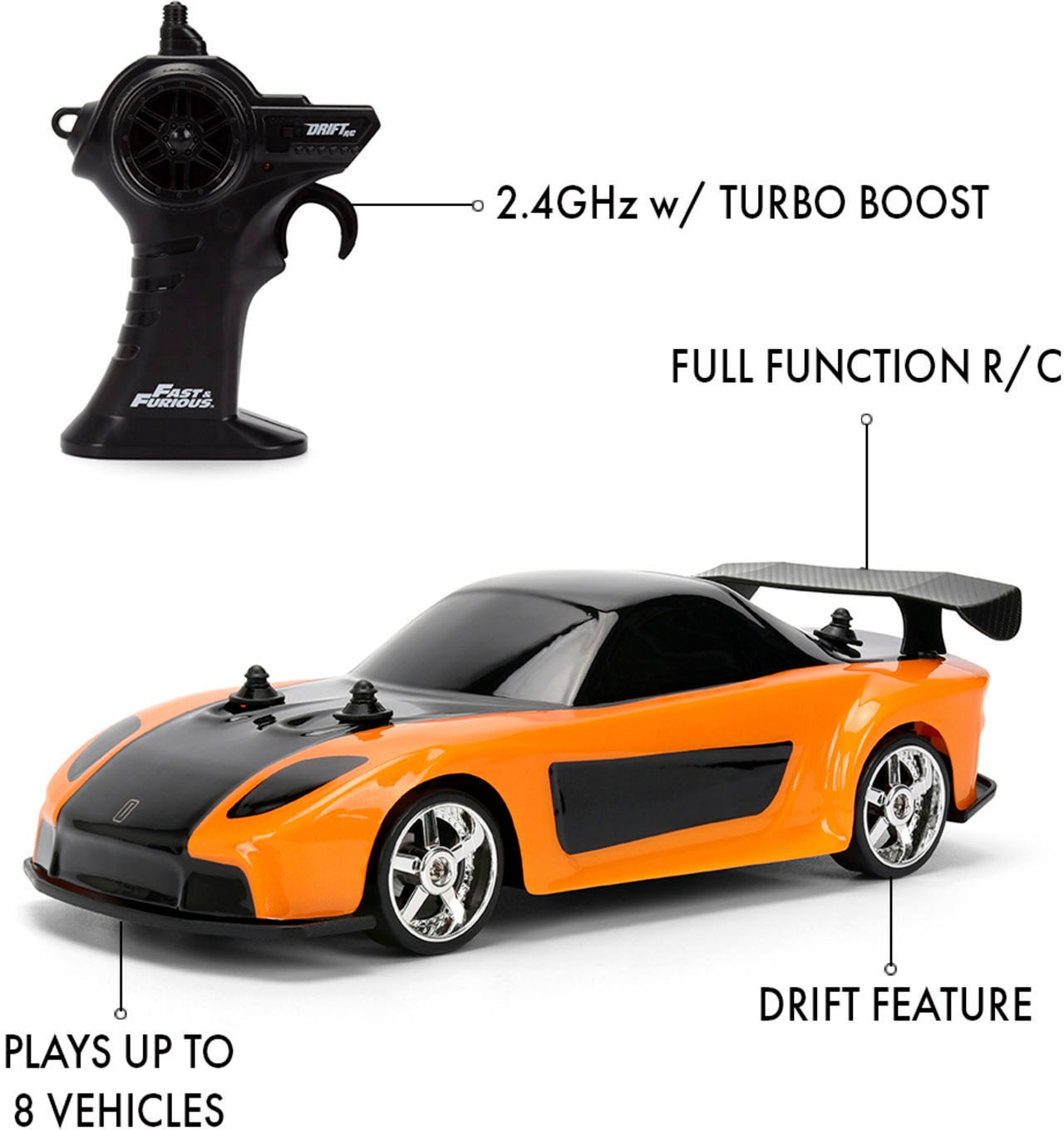 JADA RC-Auto »RC Fast&Furious Drift Mazda RX-7 1:24« mit Drift Funktion und Turbo