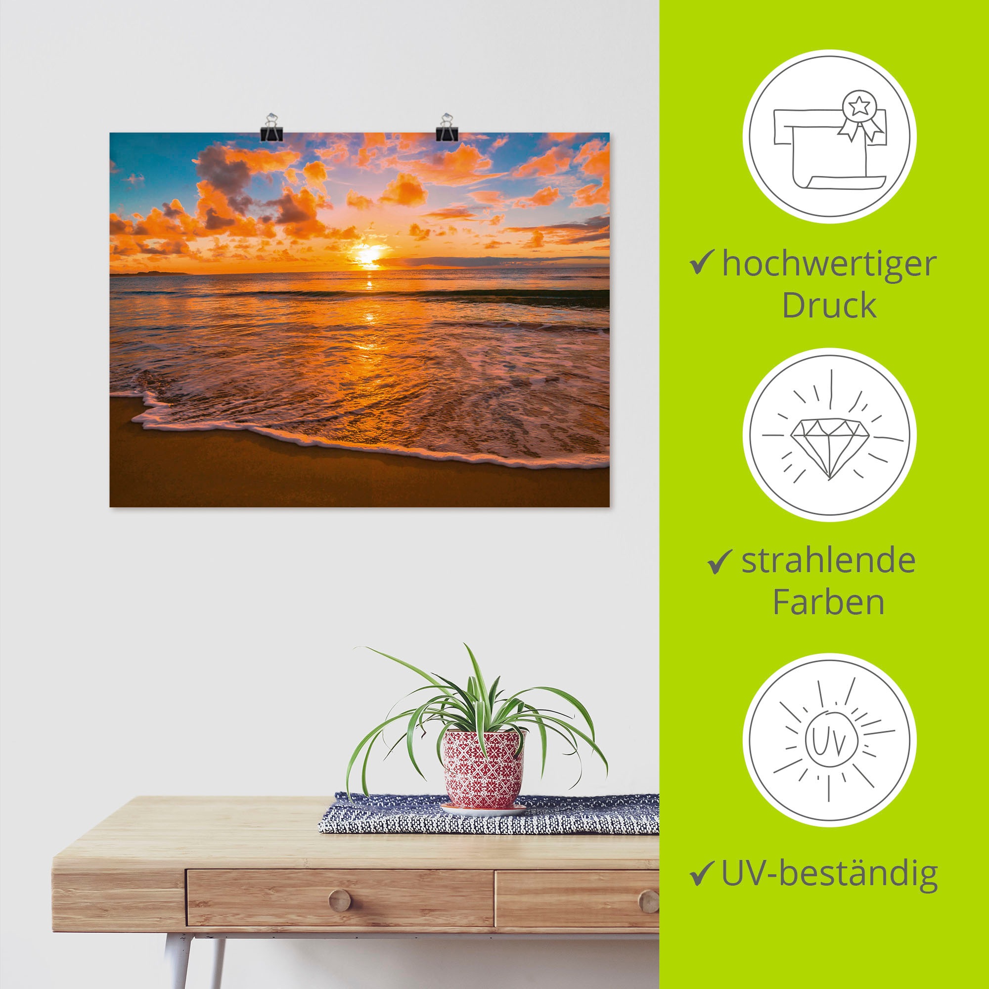 Artland Wandbild »Sonnenuntergang am Strand«, Sonnenaufgang & -untergang, (1 St.), als Leinwandbild, Poster in verschied. Größen