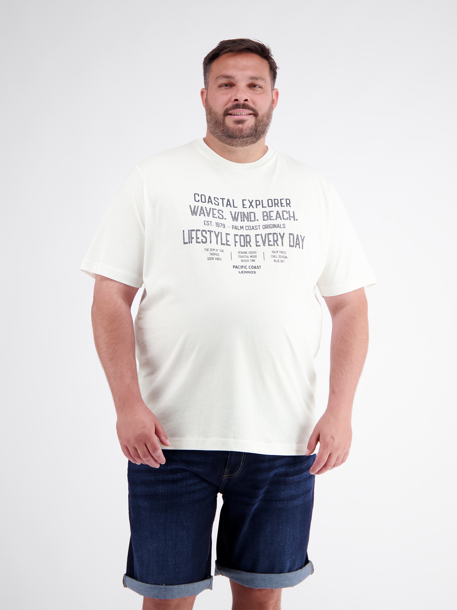 LERROS Rundhalsshirt »T-Shirt aus reiner Baumwolle mit Slogan-Print, große Größen«