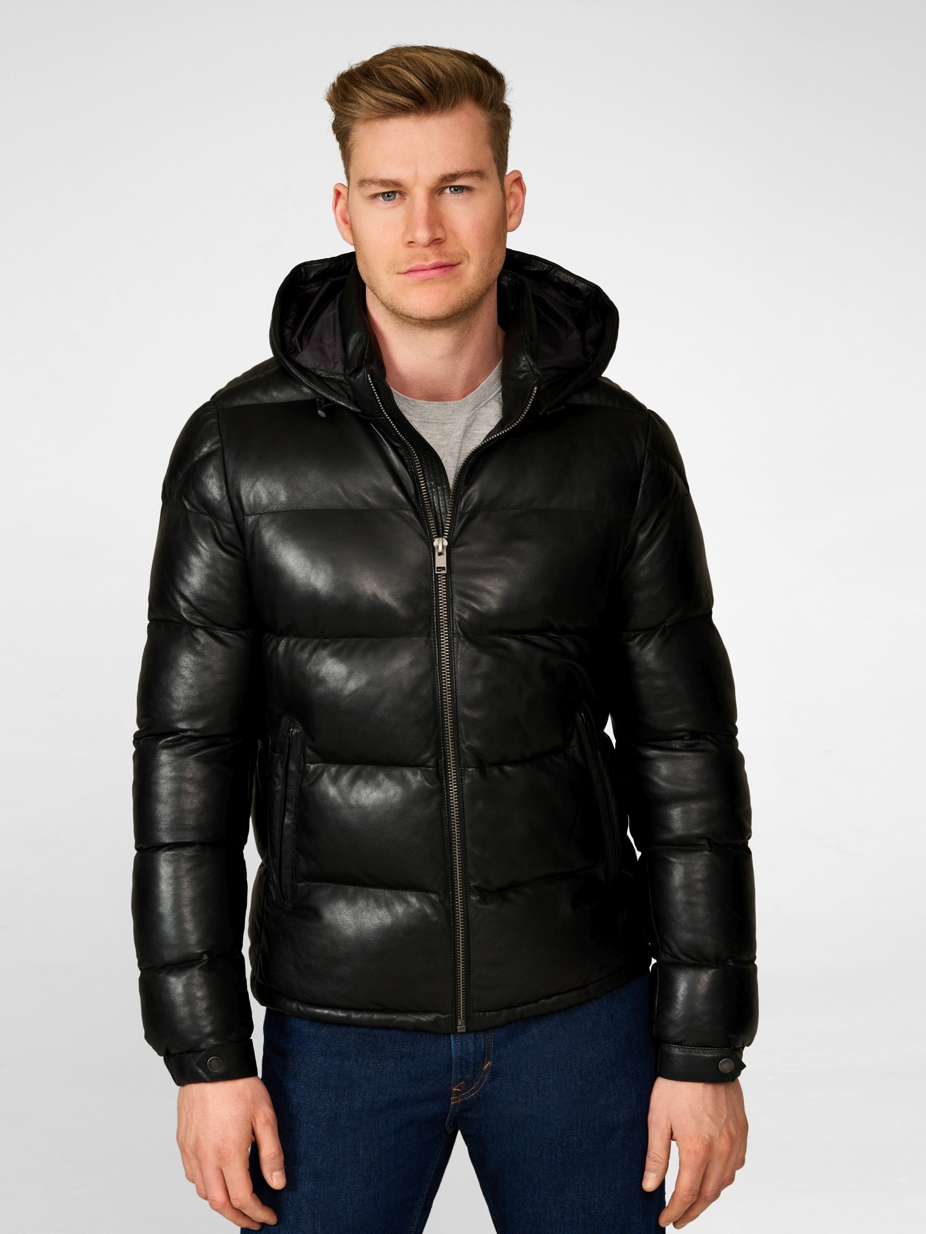 RICANO Steppjacke »Lederjacke Vince« Abnehmbare Kapuze Handgefertigt aus echtem Leder