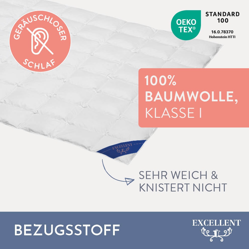 Excellent Daunenbettdecke + 3-Kammer-Kopfkissen »Venedig, 2-tlg, hergestellt in Deutschland, verschiedene Größen«, (Spar-Set, 2-Tlg.), Decke mit Kissen,Set, Sommer, Winter, Bettdecke 135x200 cm, 155x220 cm