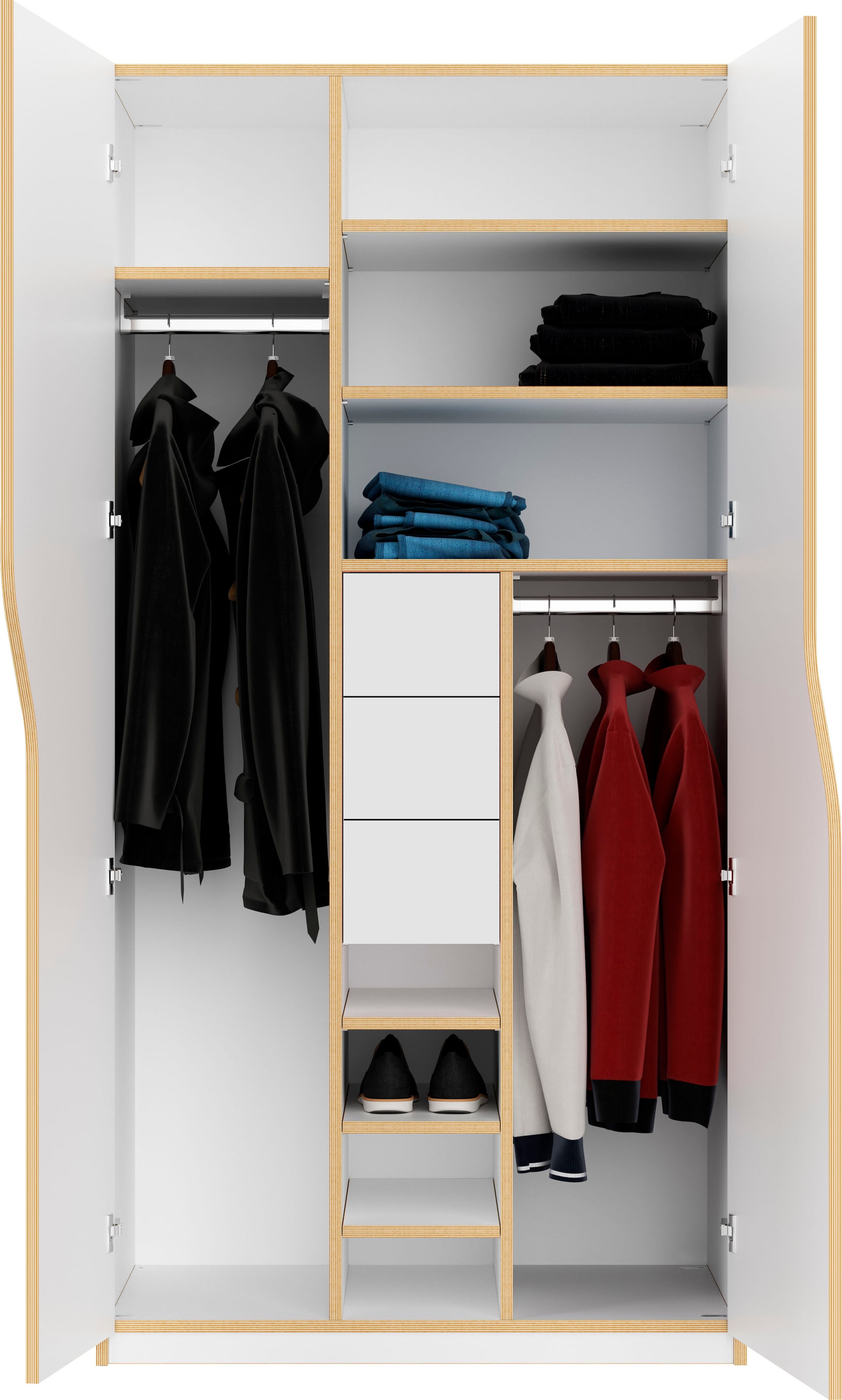 Müller SMALL LIVING Kleiderschrank Kleiderstangen OTTO Nr. Inklusive 3 2 Ausstattung Schubladen »PLANE innenliegenden und bei 2«