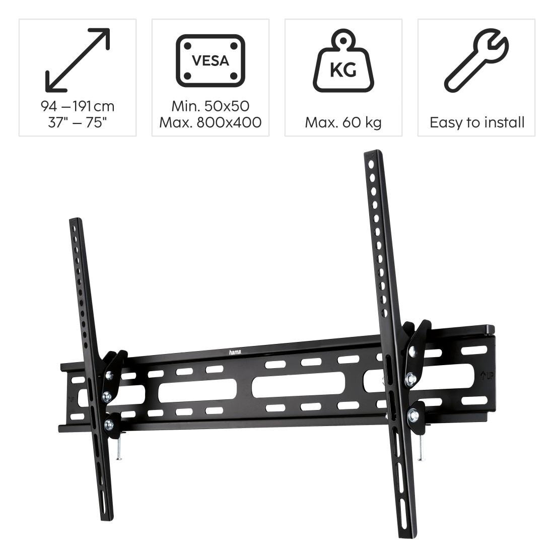 Hama TV-Wandhalterung »TV Wandhalter neigbar, 94 - 191 cm (37" - 75"), 43", 50", 55", 65"«, bis 191 cm Zoll