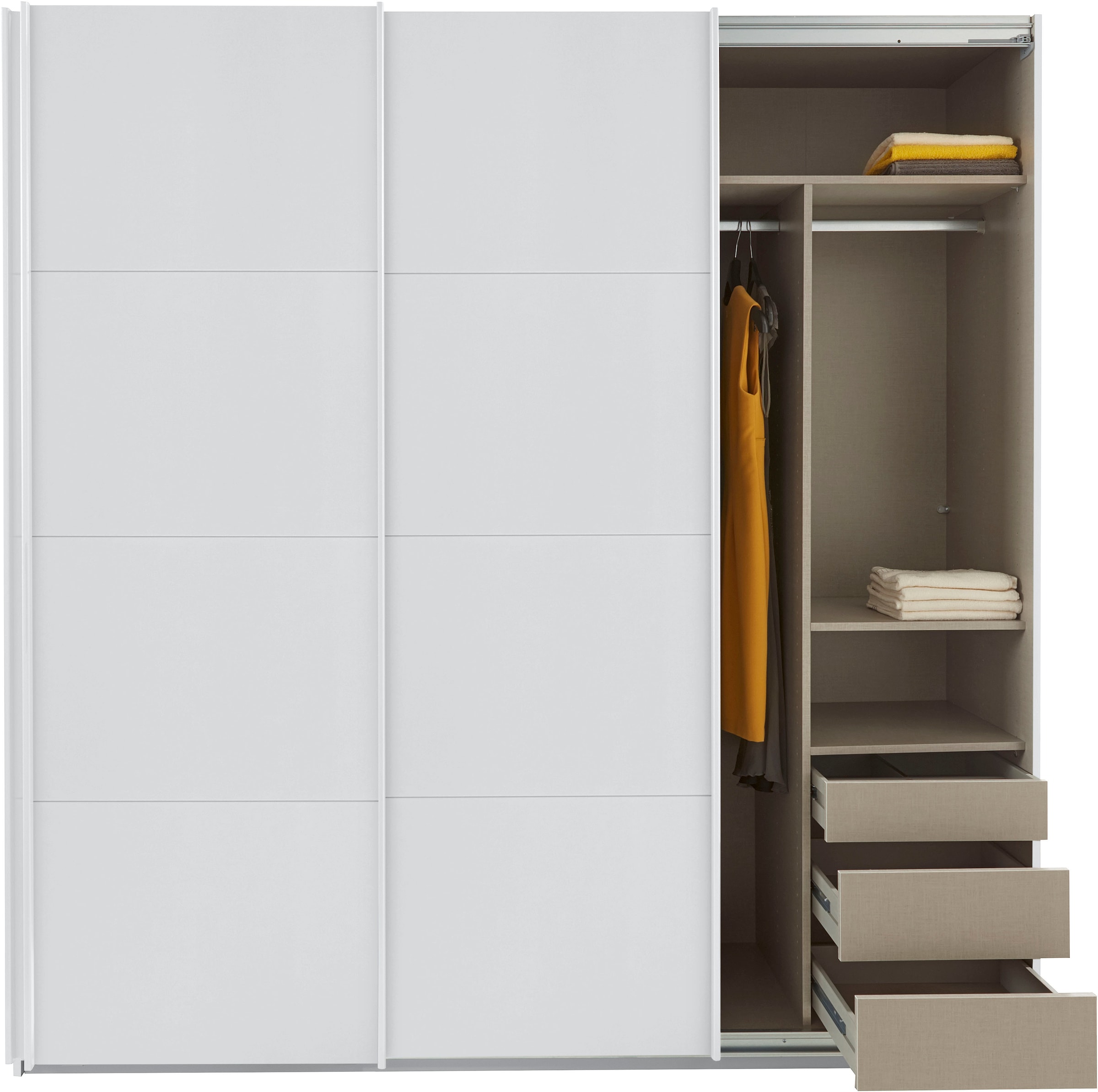 rauch Schwebetürenschrank »Kleiderschrank Schrank Garderobe TOPSELLER OTELI inkl. Inneneinteilung« Breiten 203/271/315/360 cm Höhen 210/229 cm,  mit 3 Innenschubladen sowie zusätzlichen Einlegeböden MADE IN GERMANY