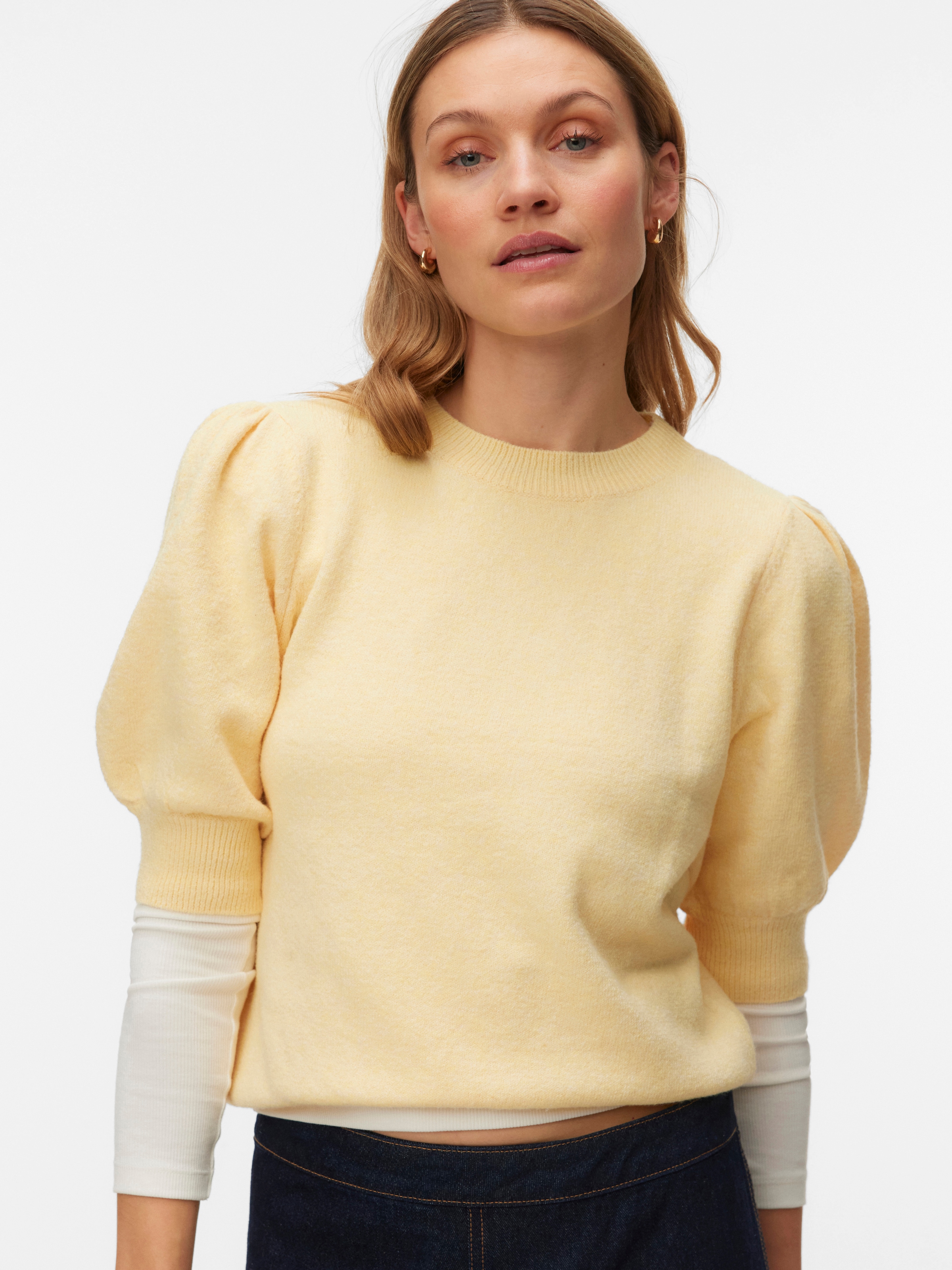 Vero Moda Rundhalspullover »VMDOFFY 2/4 O-NECK PULLOVER GA NOOS« mit kurzen Puffärmeln
