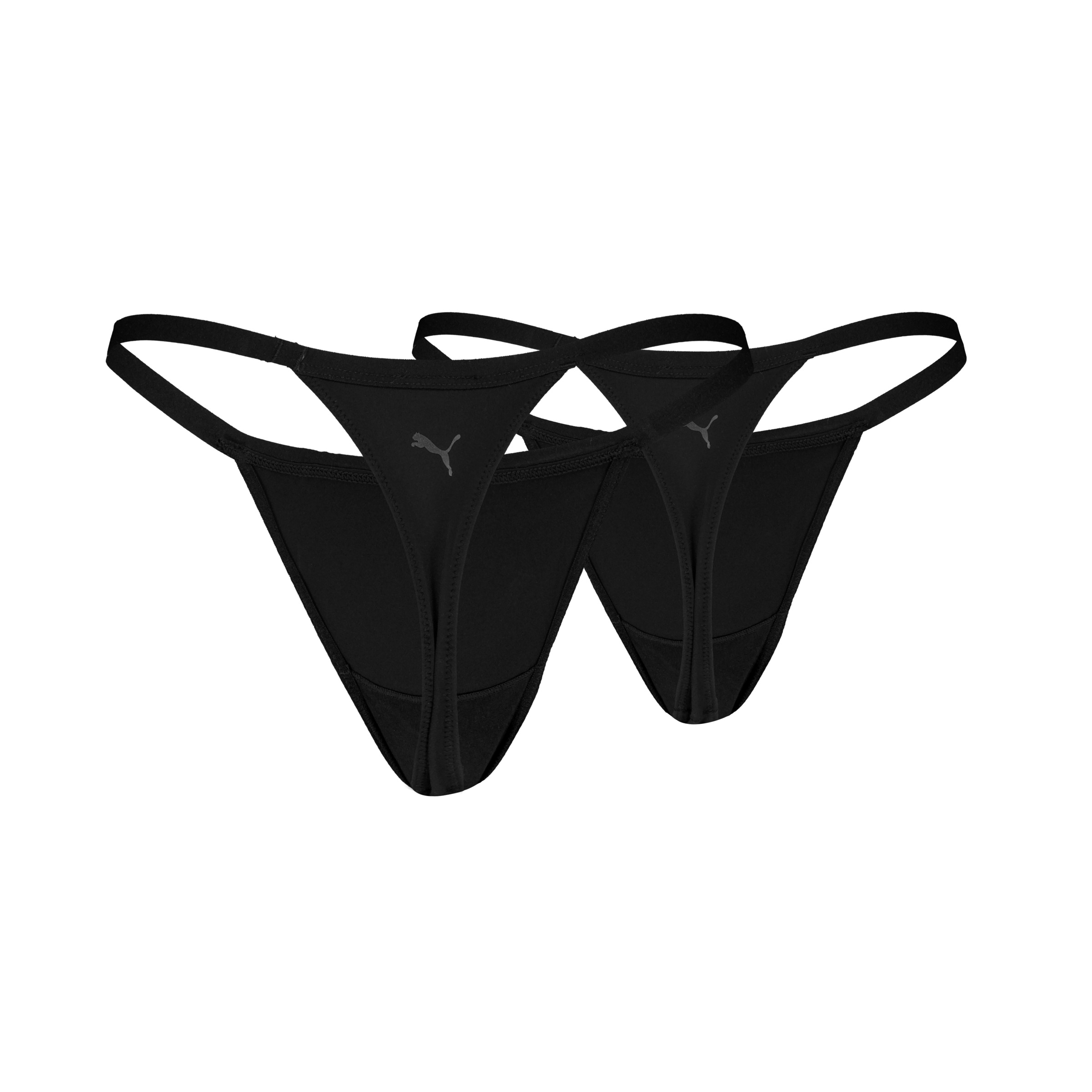 PUMA String »PUMA WOMEN MICROFIBER TANGA STRINGS« 2er Pack,  mit elastischem Bund, Logodruck hinten, Mid-Rise Design