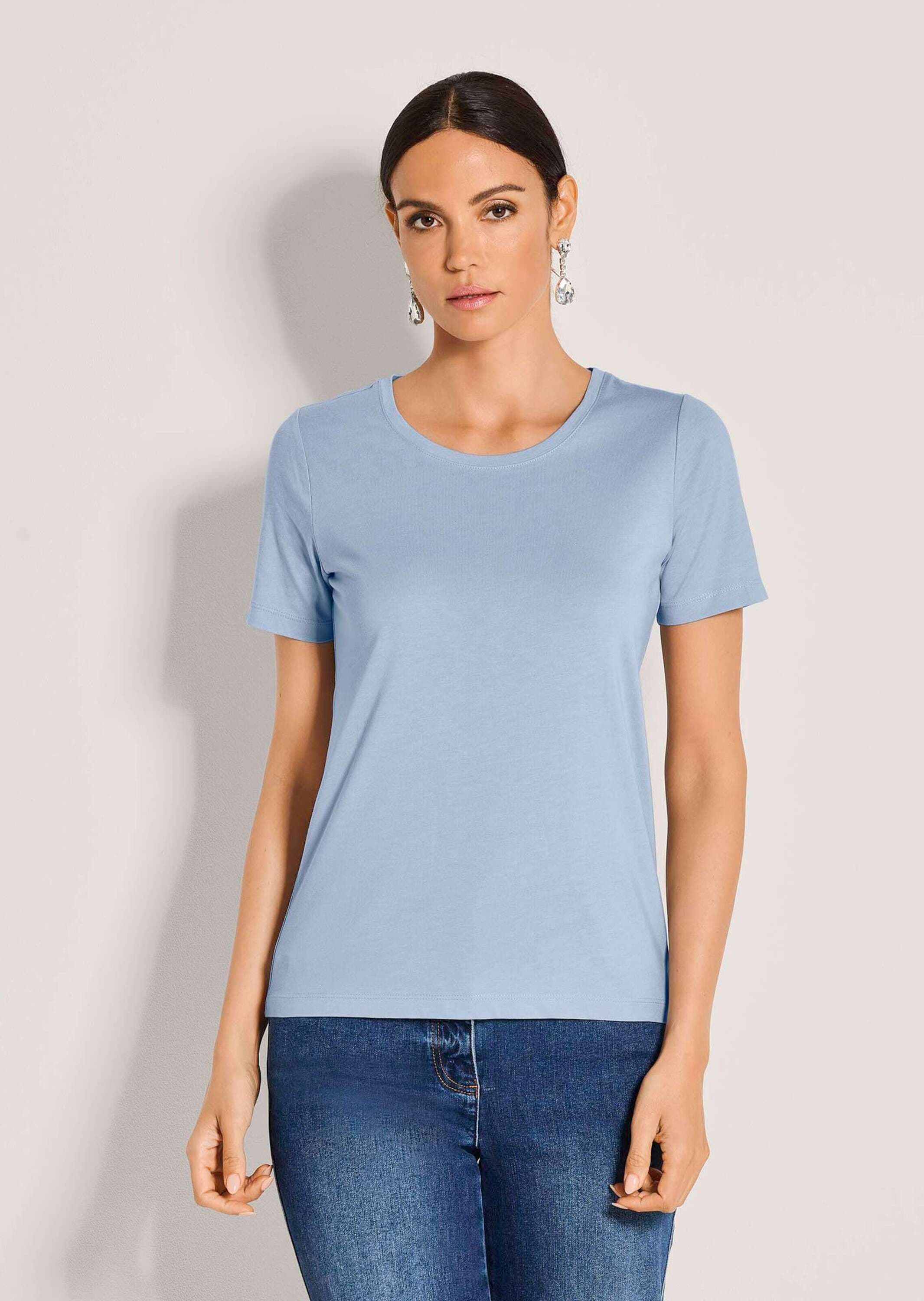 MADELEINE Kurzarmshirt »Shirt Schlichtes Basicshirt mit Rundhalsausschnitt« Gerader Saum