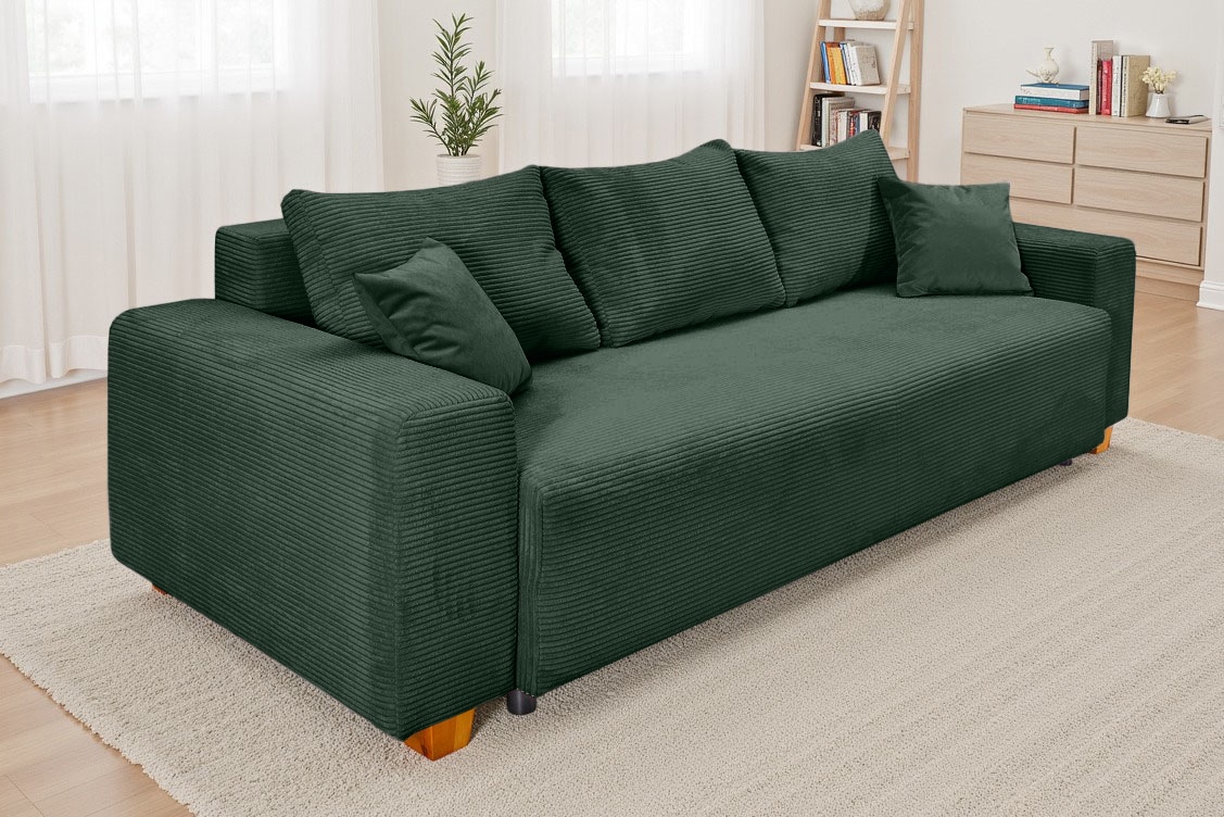 COLLECTION AB Schlafsofa »Yves, B: 243 cm, Liegefl. 142x194 cm« Schlaffunktion, Bettkasten & 2 Zierkissen, Federkern