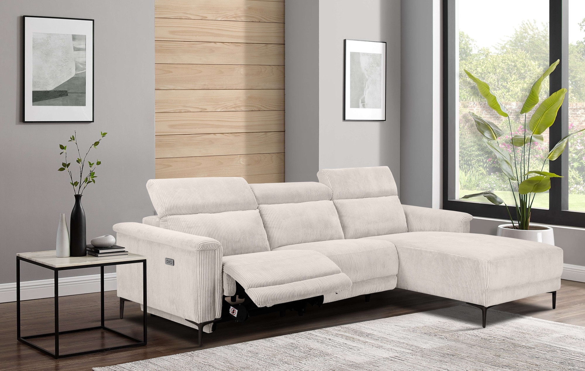 Home affaire Ecksofa »Lund in Cord, L-Form, 261 cm, manuelle und elektr. Relaxfunktion,«, USB-C und Kopfteilverstellung