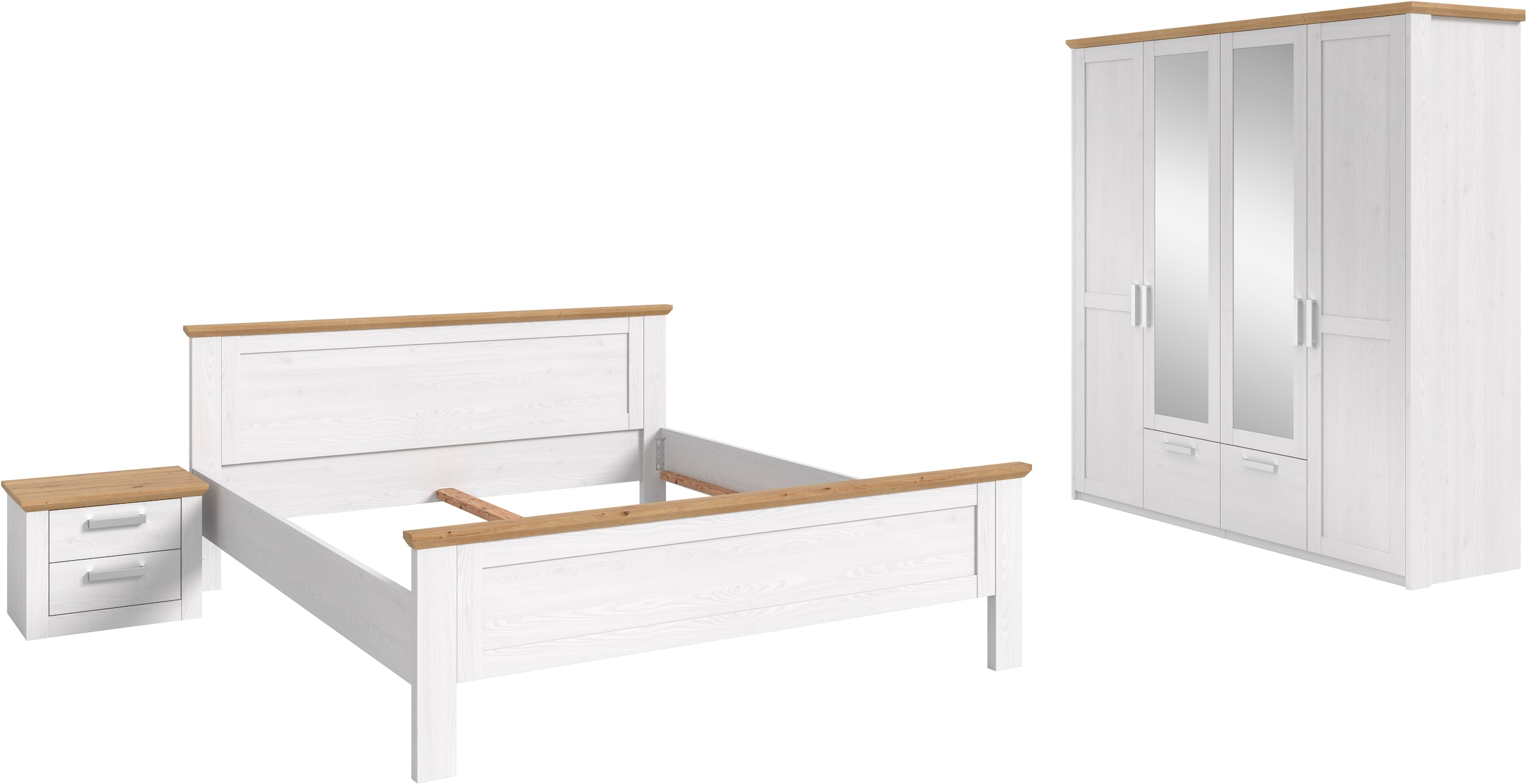 Home affaire Schlafzimmer-Set »COSENZA, TOPSELLER!, 3-tlg., Kleiderschrank, Bettgestell & Nachttisch« Matratzengröße 180x200 cm, viel Stauraum, ohne Lattenrost & Matratze, 3 tlg. tlg.