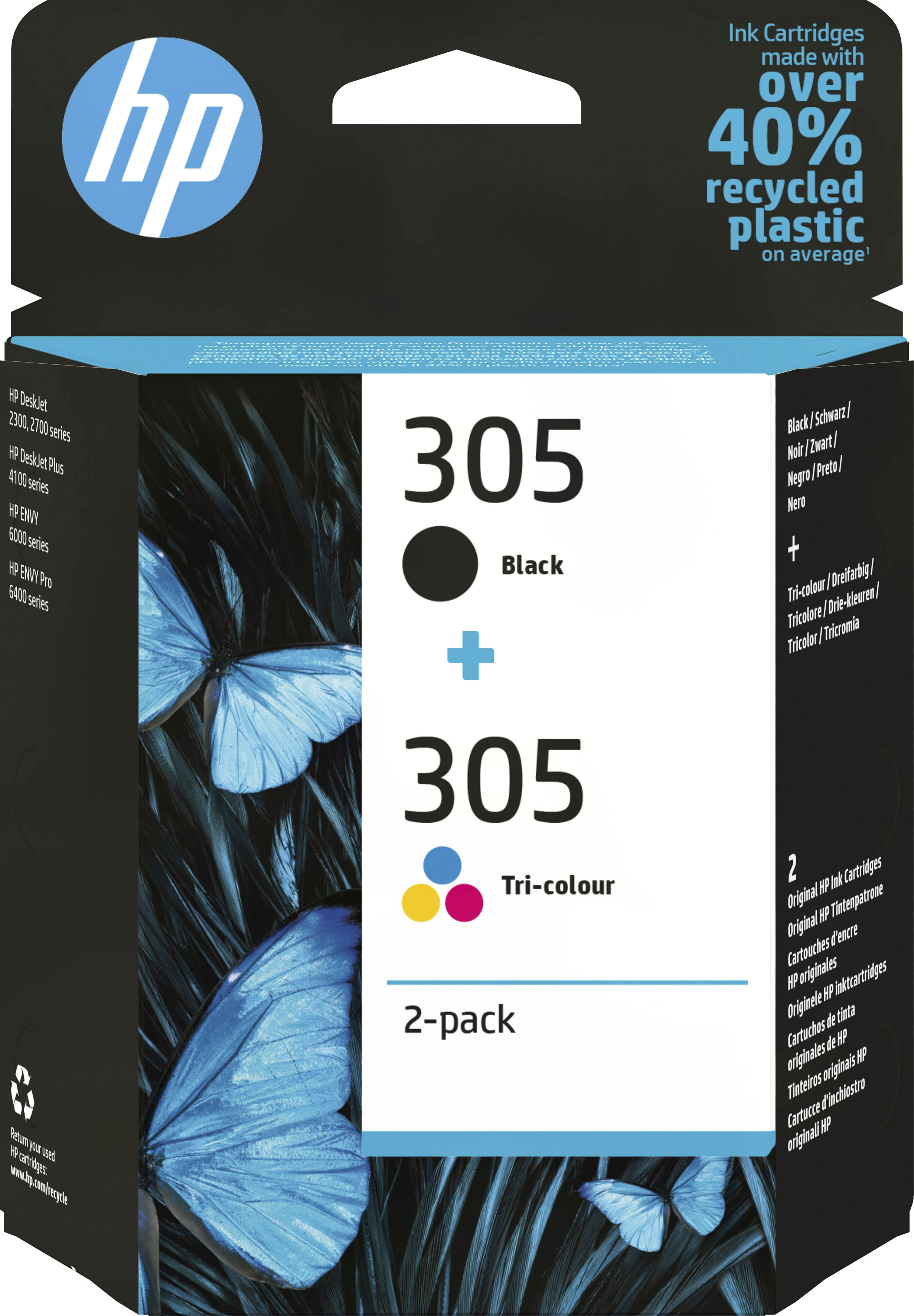 Hp Nachfülltinte »305 2er-Pack 6ZD17AE, Cyan/Magenta/Gelb/Schwarz« für Packung, 2 Stk. tlg. Instant Ink, Druckerpatrone original, Kombi in bunt