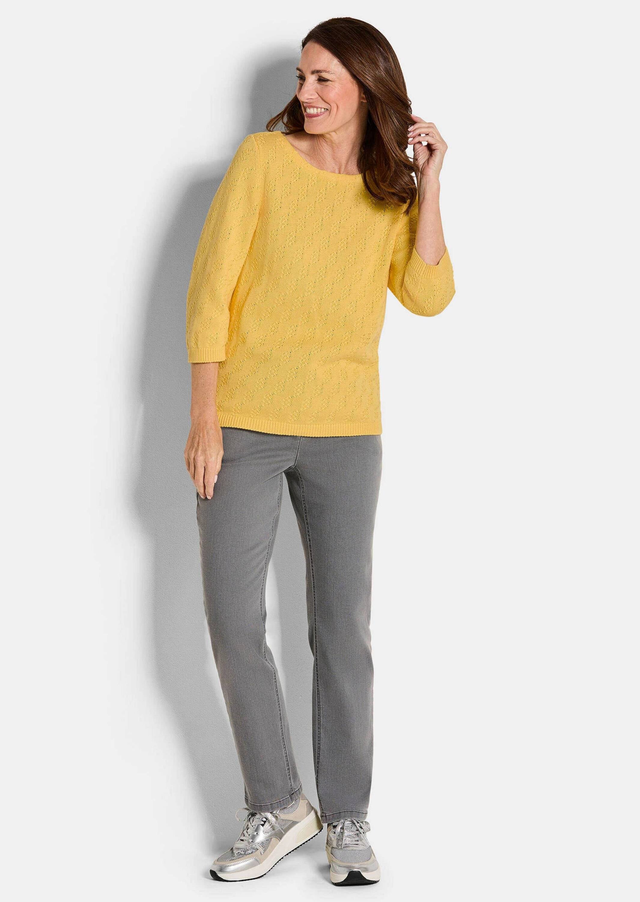 GOLDNER Rundhalspullover »Halbarm Baumwollpullover mit Struktur« 3/4-Ärmel