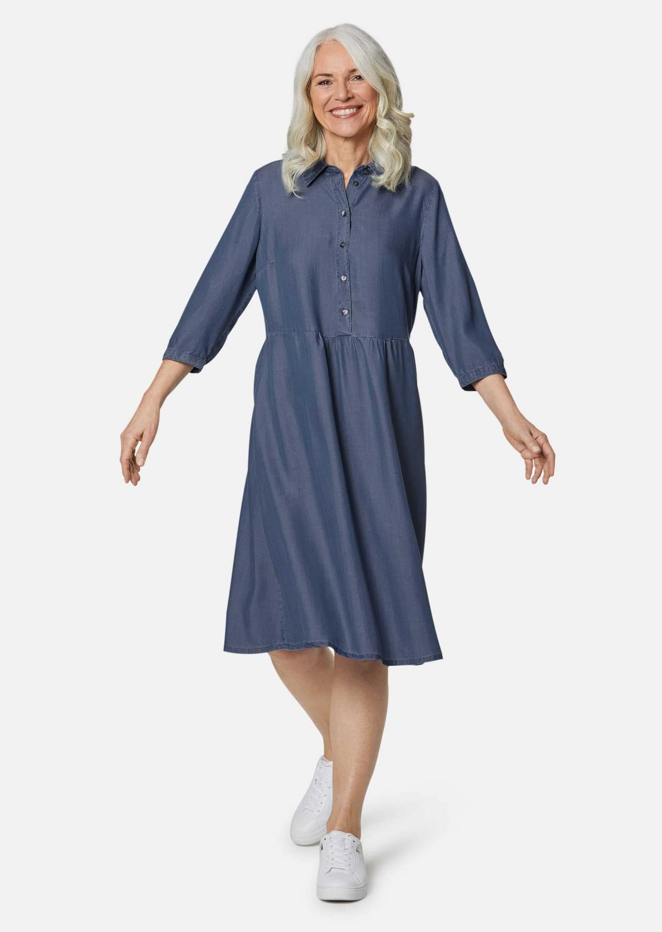 GOLDNER Midikleid »Kurzgröße Kleid mit Hemdblusenkragen«