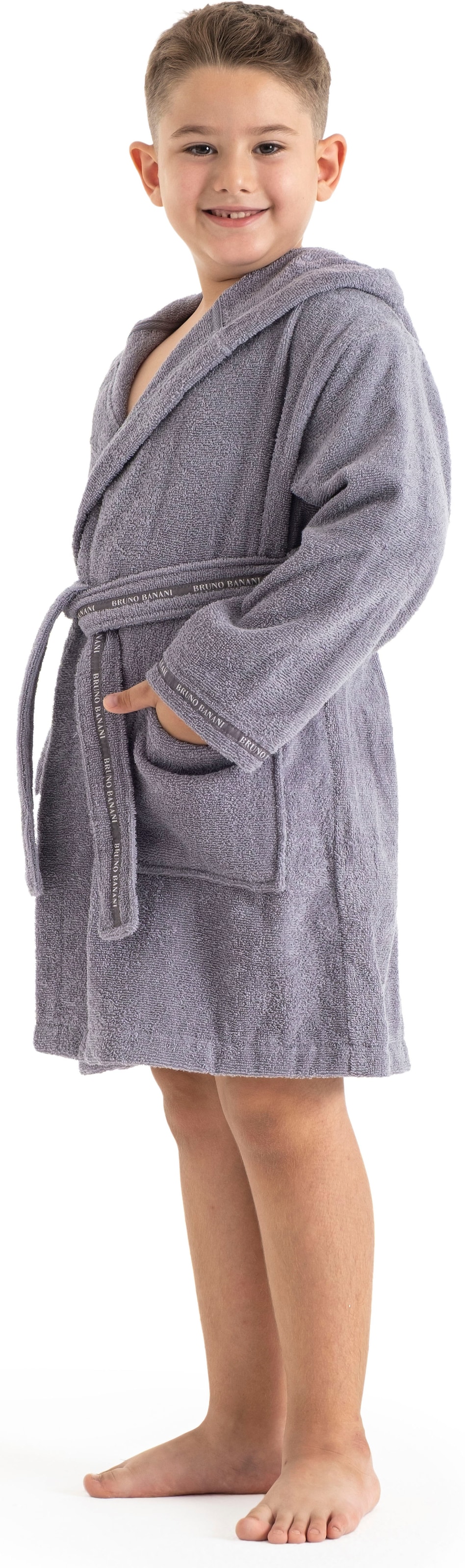 Bruno Banani Kinderbademantel »Danny, Ideal für Zuhause, Schwimmbad oder im Urlaub« 1 Stk. mit Logostreifen, aus 100% Baumwolle