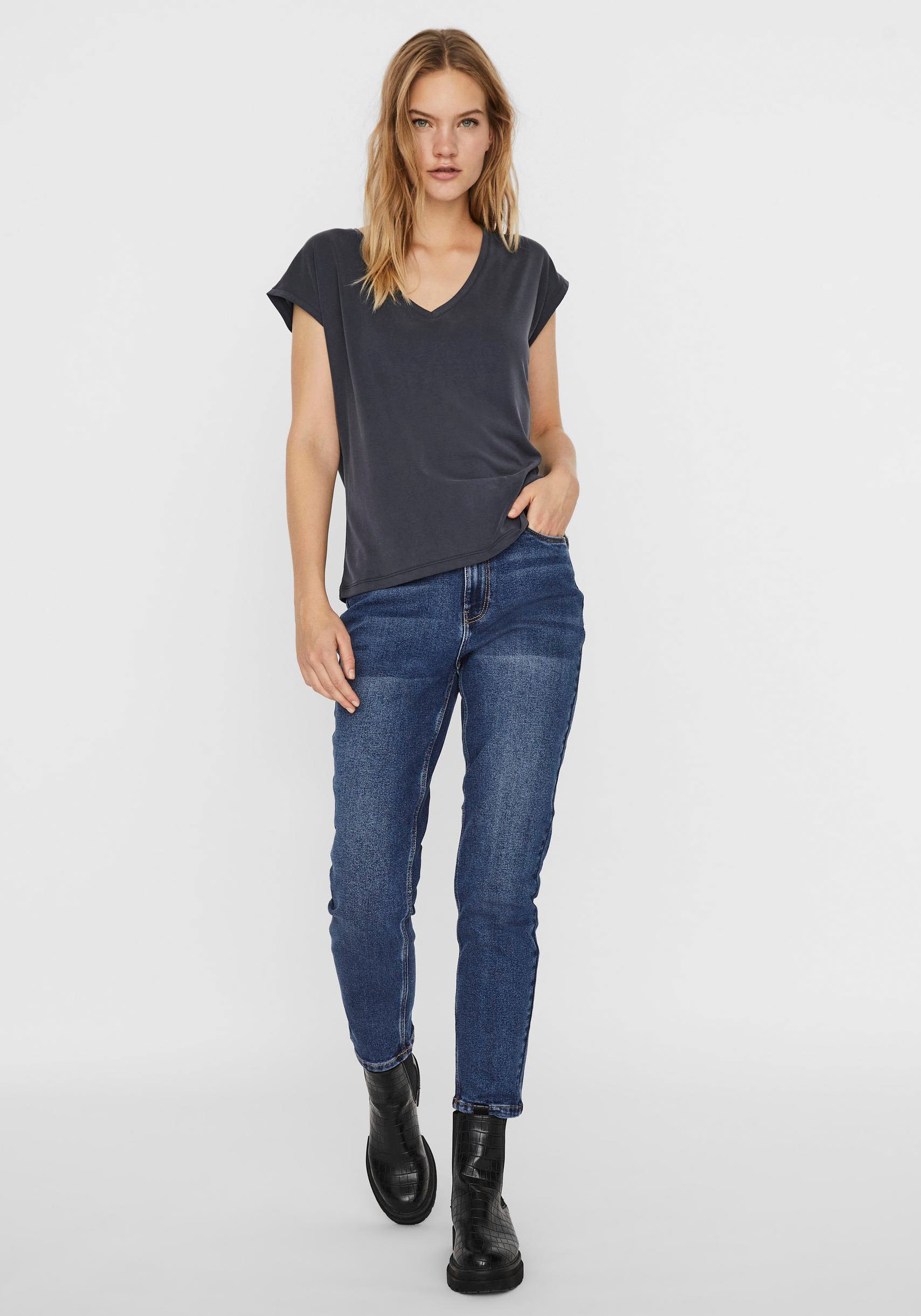 Vero Moda V-Shirt »VMFILLI SS V-NECK TEE GA NOOS« Materialmix, relaxed fit