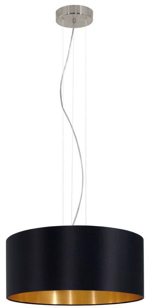 EGLO Hängeleuchte »MASERLO Hängelampe, schwarz, gold, silber, Stoff, elegant, modern«, 3 flammig, Leuchtmittel E27 | Leuchtmittel wechselbar-ohne Leuchtmittel, Pendelleuchte, Pendellampe, Wohnzimmer, Esszimmer, gemütlich, 110x53cm