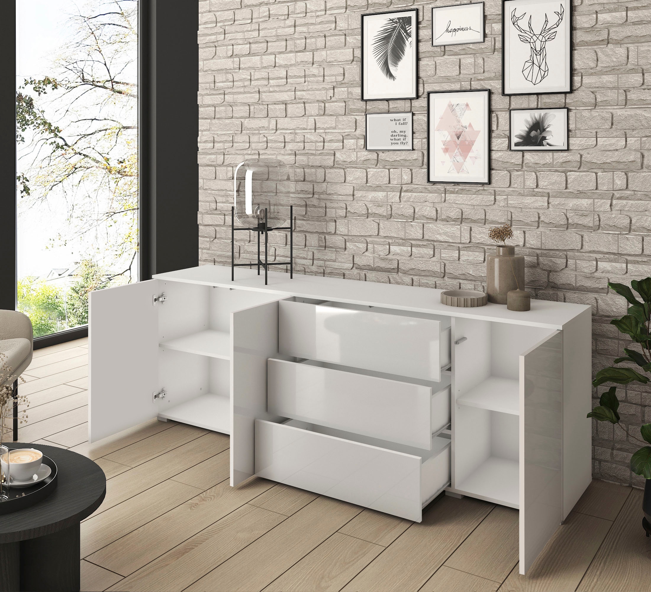 INOSIGN Sideboard »PARIS«, (1 St.), Moderne 190cm breite grifflose Kommode, vielseitig einsetzbar