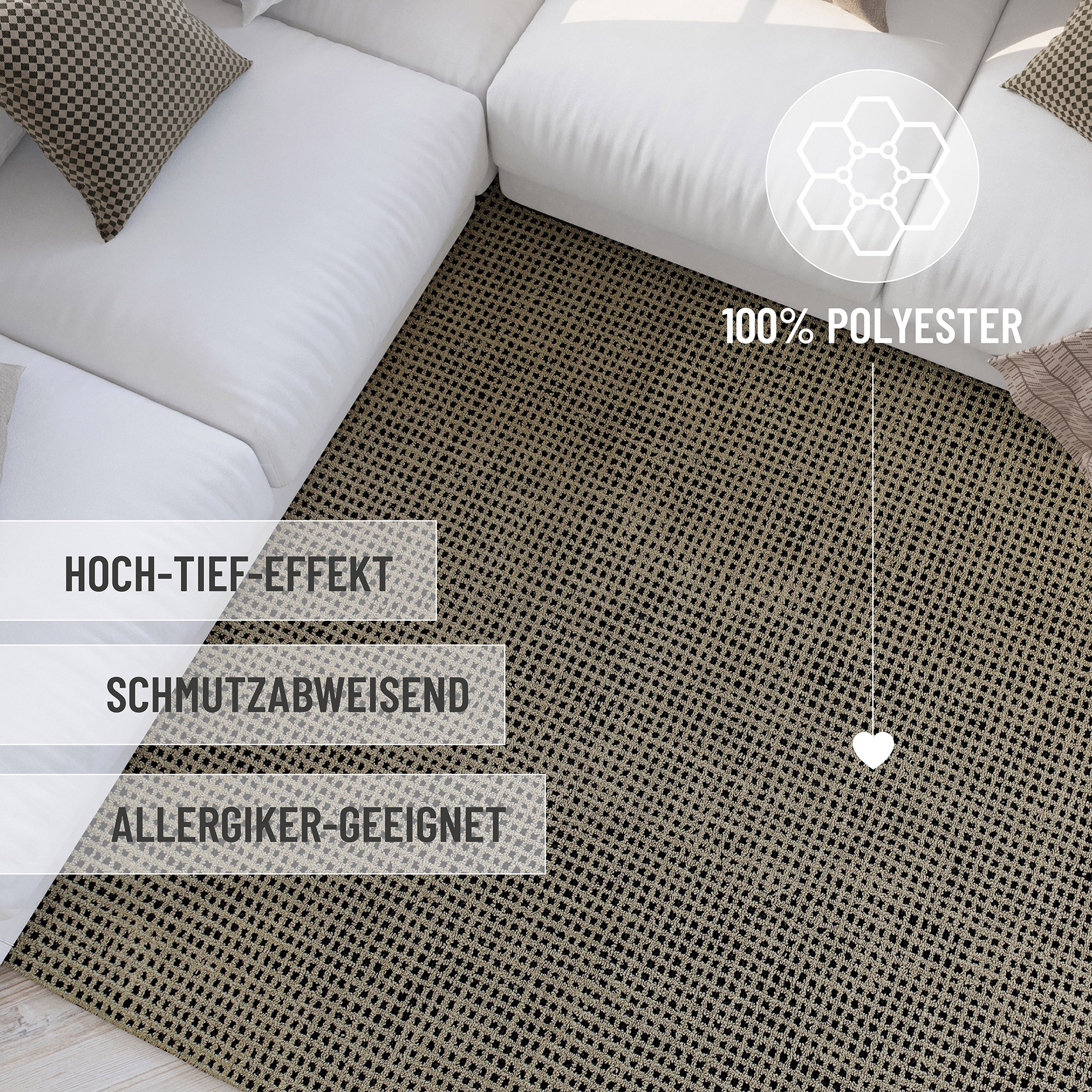 Wecon home Teppich »Hamptons TWENTYNINE«, rechteckig, 10 mm Höhe, Läufer, Kurzflor, Wohnzimmer, Schlafzimmer, elegant, robust, Karo
