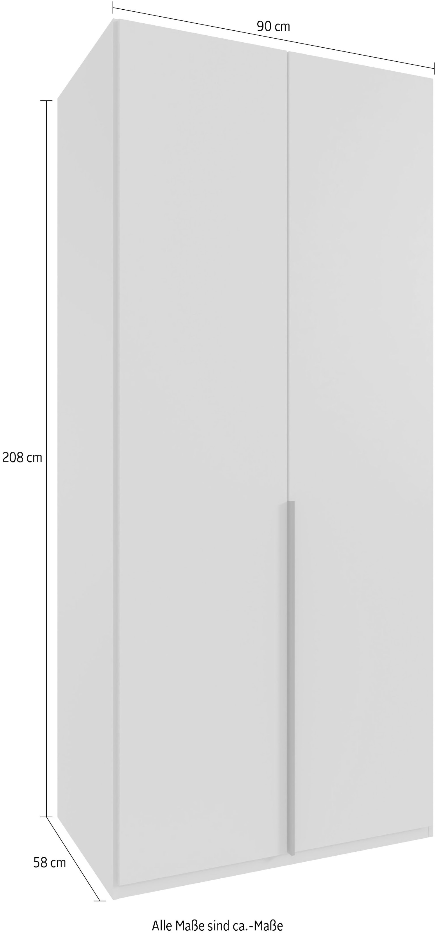 Wimex Kleiderschrank »Mugano,in 8 Breiten,3 Höhen,2 Tiefen, viele Farben, Made in Germany«, (in Basic oder Premium Ausstattung mit 2 weiteren Einlegeböden), mit langen oder kurzen Griffen aus Metall, mit oder ohne Spiegel