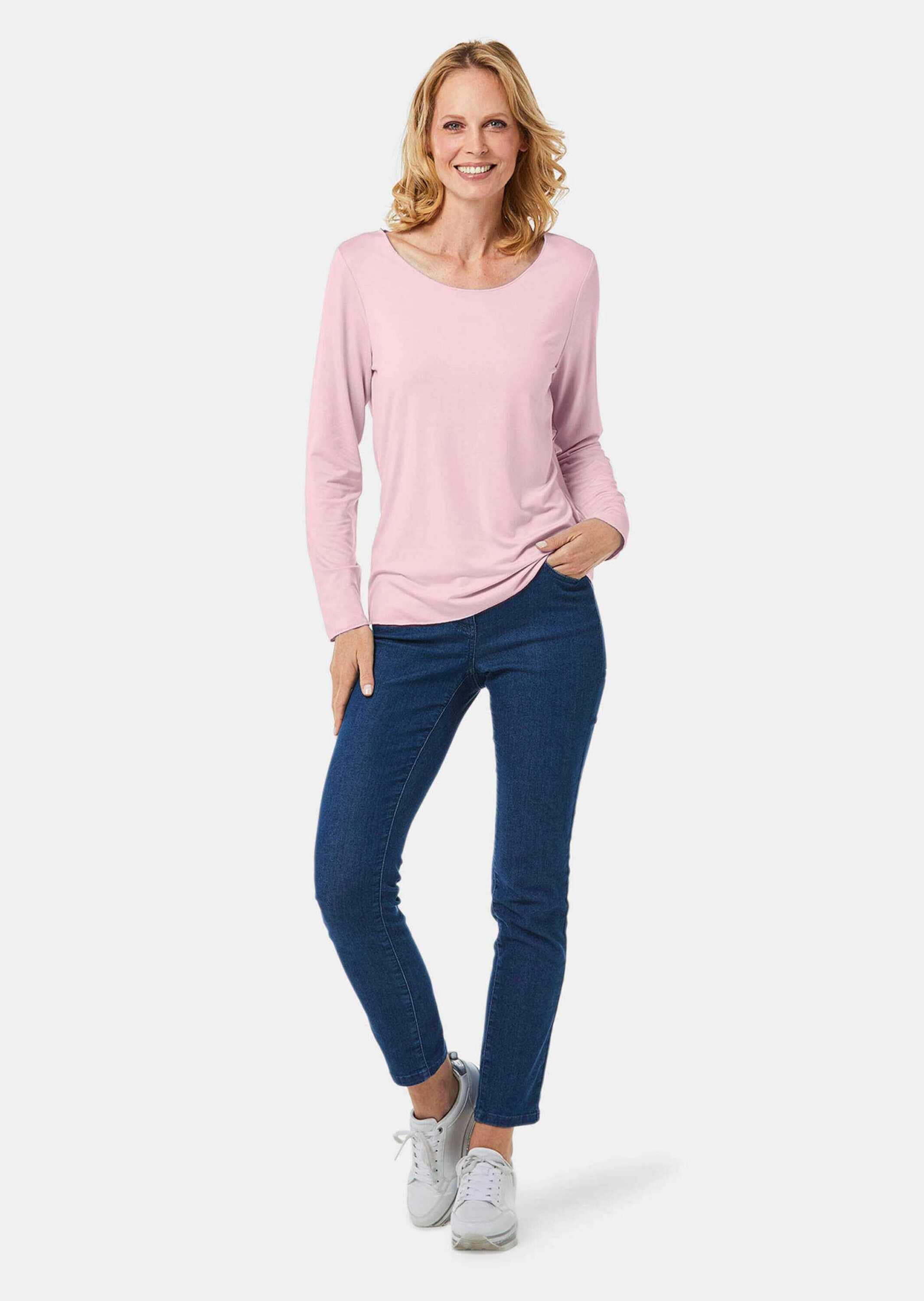 GOLDNER Longpullover »Kurzgröße Kombistarkes Langarmshirt mit tonaler Zierkante« Ohne