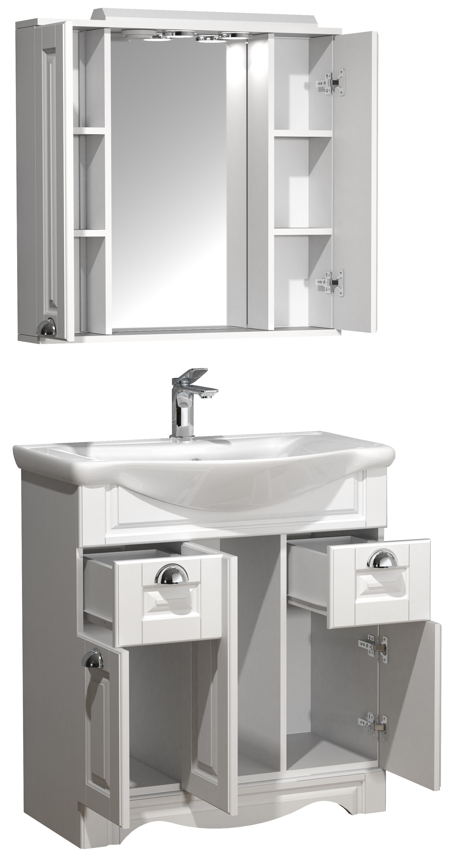 VCM Waschbeckenunterschrank »VCM 3-tlg. Waschplatz Waschtisch Breite 75 cm Badmöbel Set Waschbecken Spiegelschrank Schubladen Landhaus Casalo XL«, (3 St.)