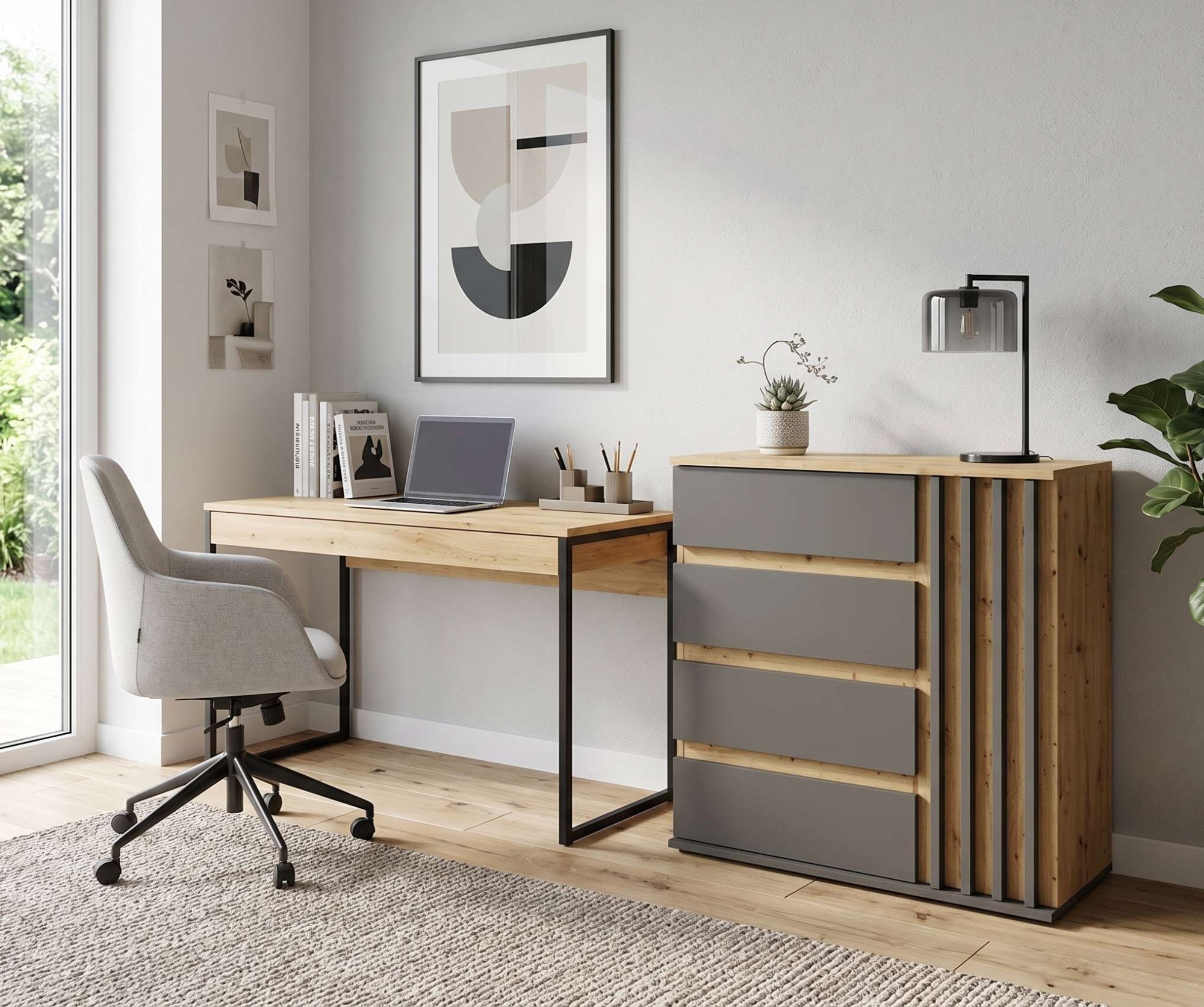 Home affaire Kommode »LANDUVA Sideboard mit viel Stauraum, Breite 80 cm« Schrank mit Schubladen und 1 Tür, Lamellen Design