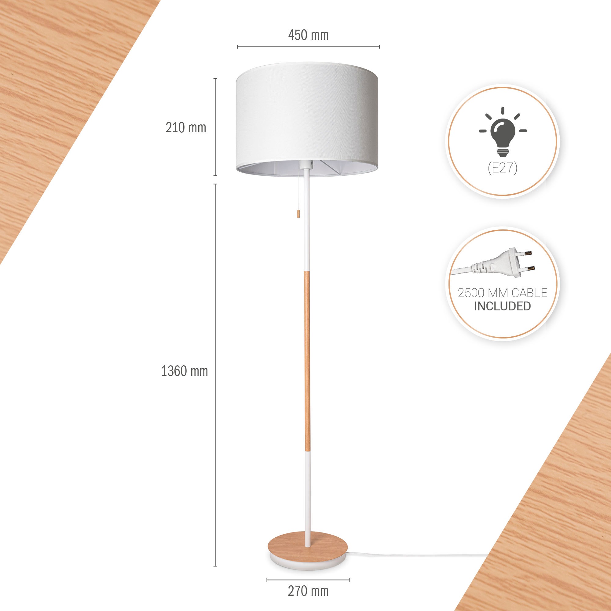 Paco Home Stehlampe »EK CA UNI COLOR«, Leuchtmittel E27 | ohne Leuchtmittel, Stoffschirm Wohnzimmer Skandi Standleuchte E27 Einfarbig Stofflampe