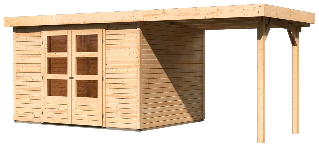 Karibu Gartenhaus »"Arnis 5" SET anthrazit mit Anbaudach 2,40 m Breite« aus hochwertiger nordischer Fichte