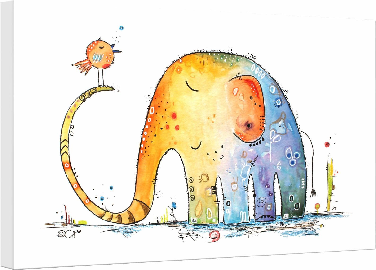 Wall Art Leinwandbild Hagenmeyer Elefant Mit Vogel Online Bei Otto