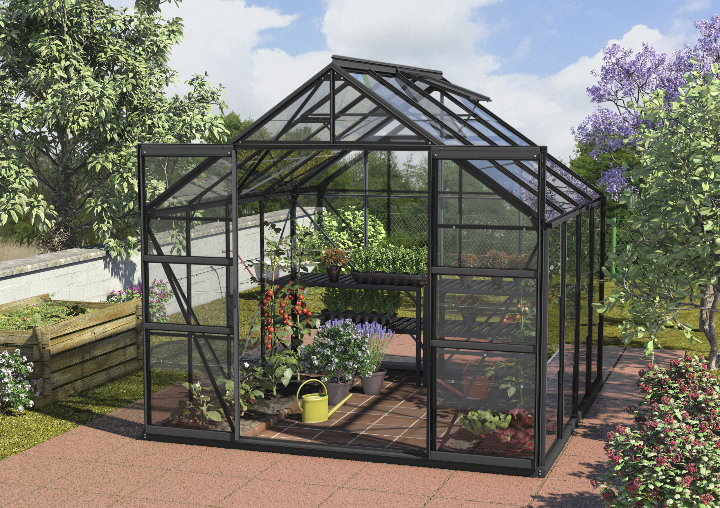 Vitavia Gewächshaus »Mars 6700« Alu-Profile in schwarz, Größe B/H/T: 257 cm x 231,8 cm x 258 cm