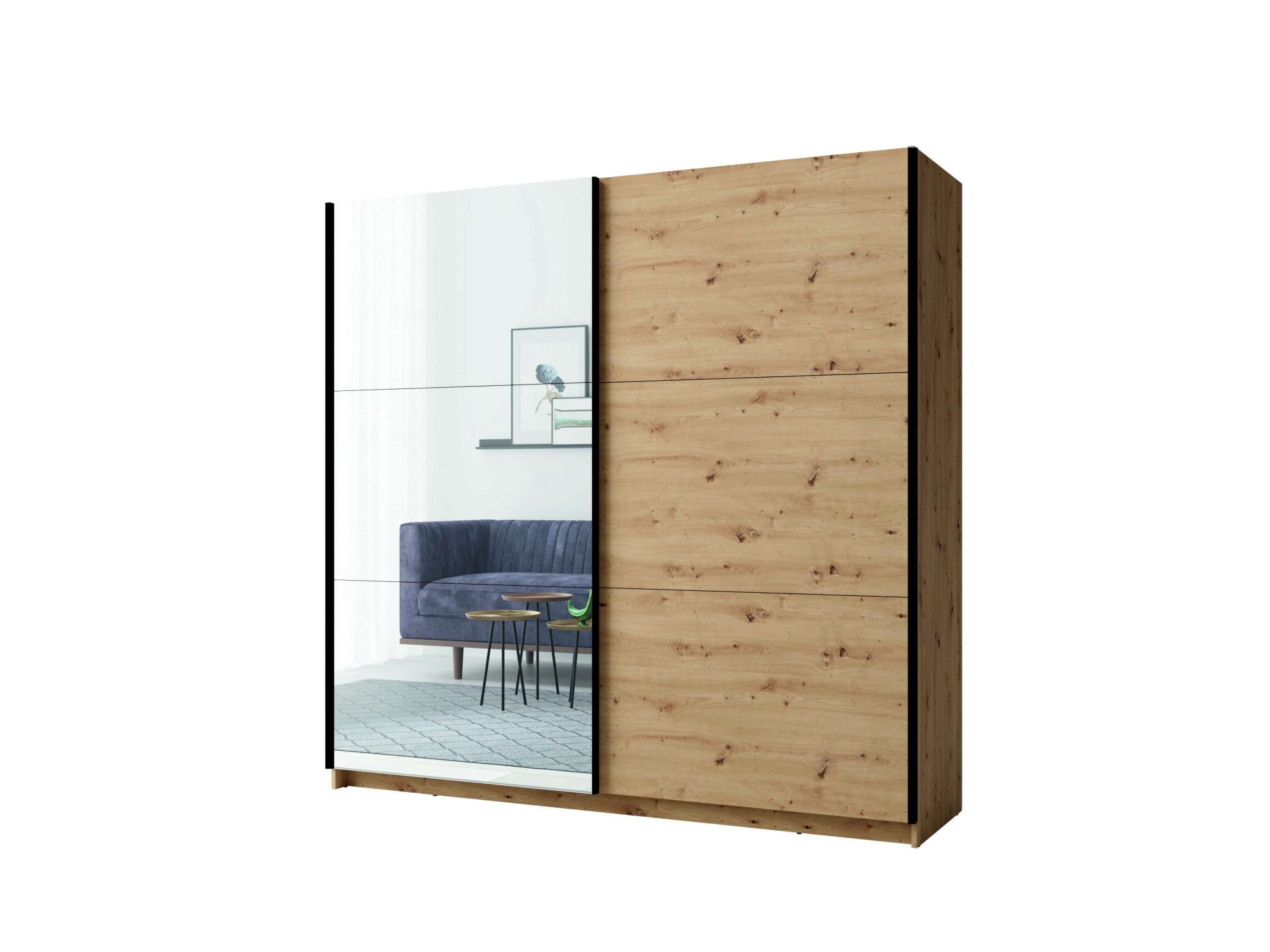 INOSIGN Kleiderschrank »Kleiderschrank Fresno mit 5 Einlegeböden, Spiegel und Kleiderstange«, Garderobe mit 2 Schwebetüren, B/H/T 200/207/62 cm