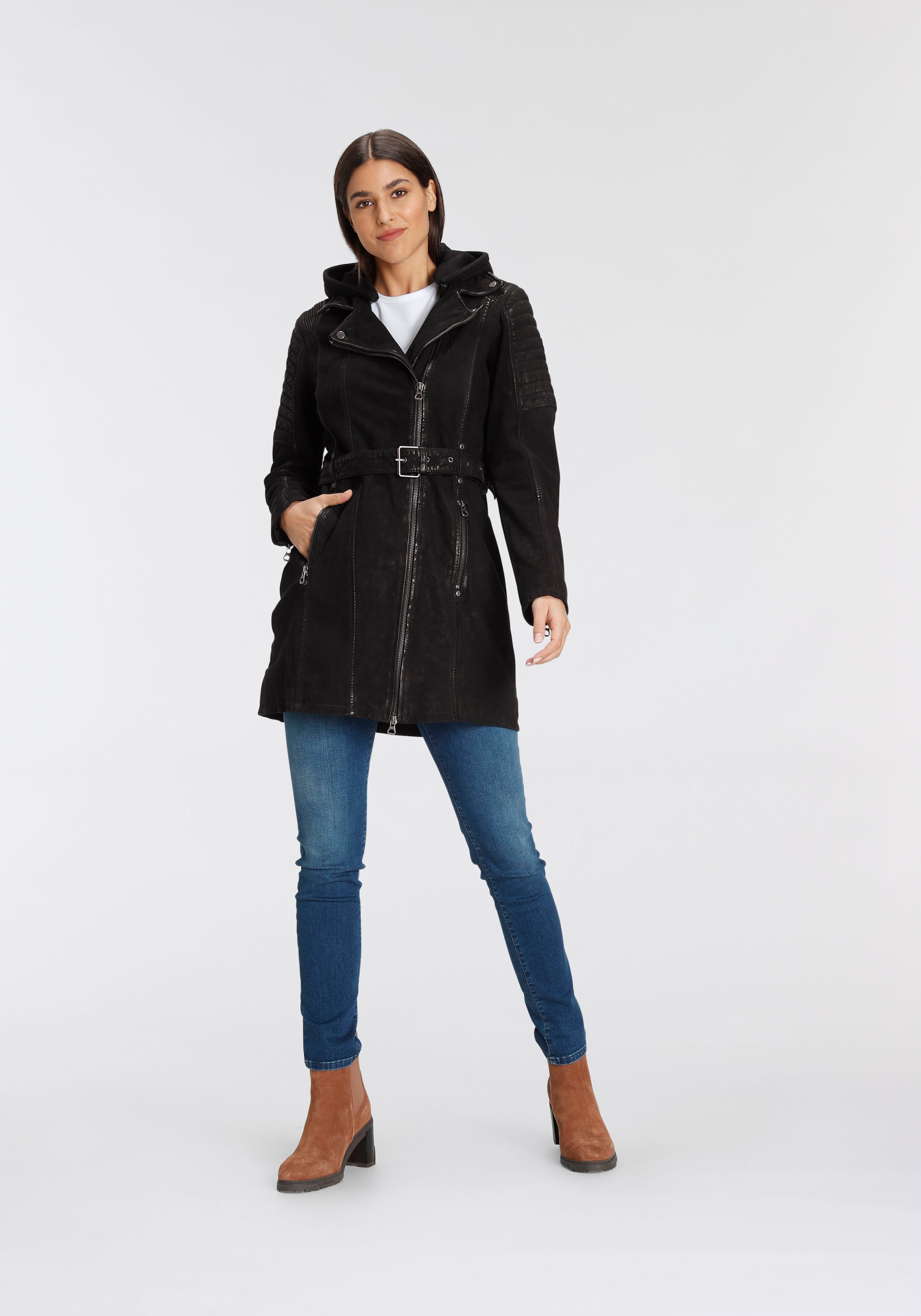 Mauritius Lederjacke »CYARA«, mit Kapuze, Lederjacke mit abnehmbarem Kapuzen-Inlay aus Jerseyqualität