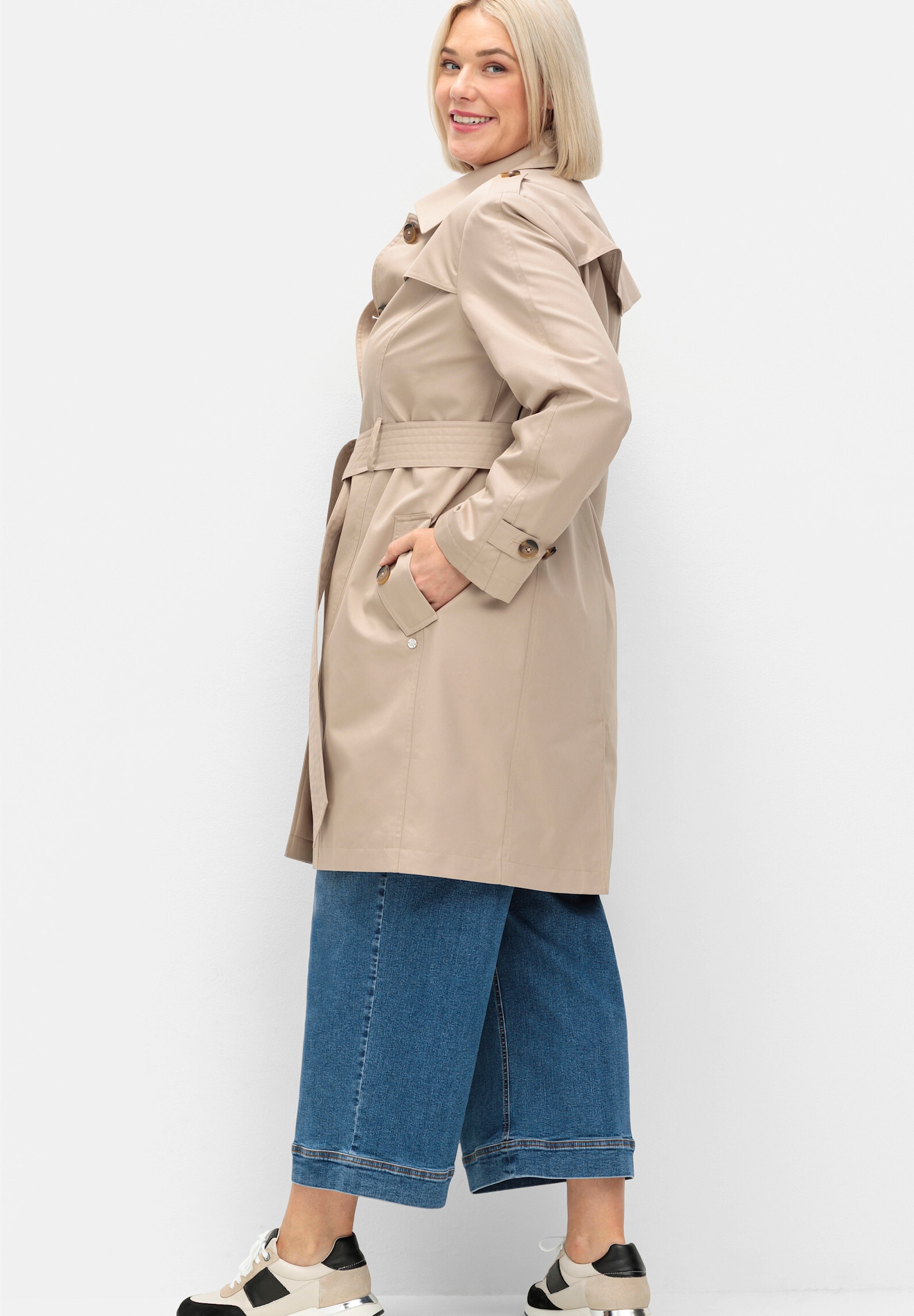 Sheego Langjacke »Trenchcoat Trenchcoat mit Schulterriegel« ohne Kapuze