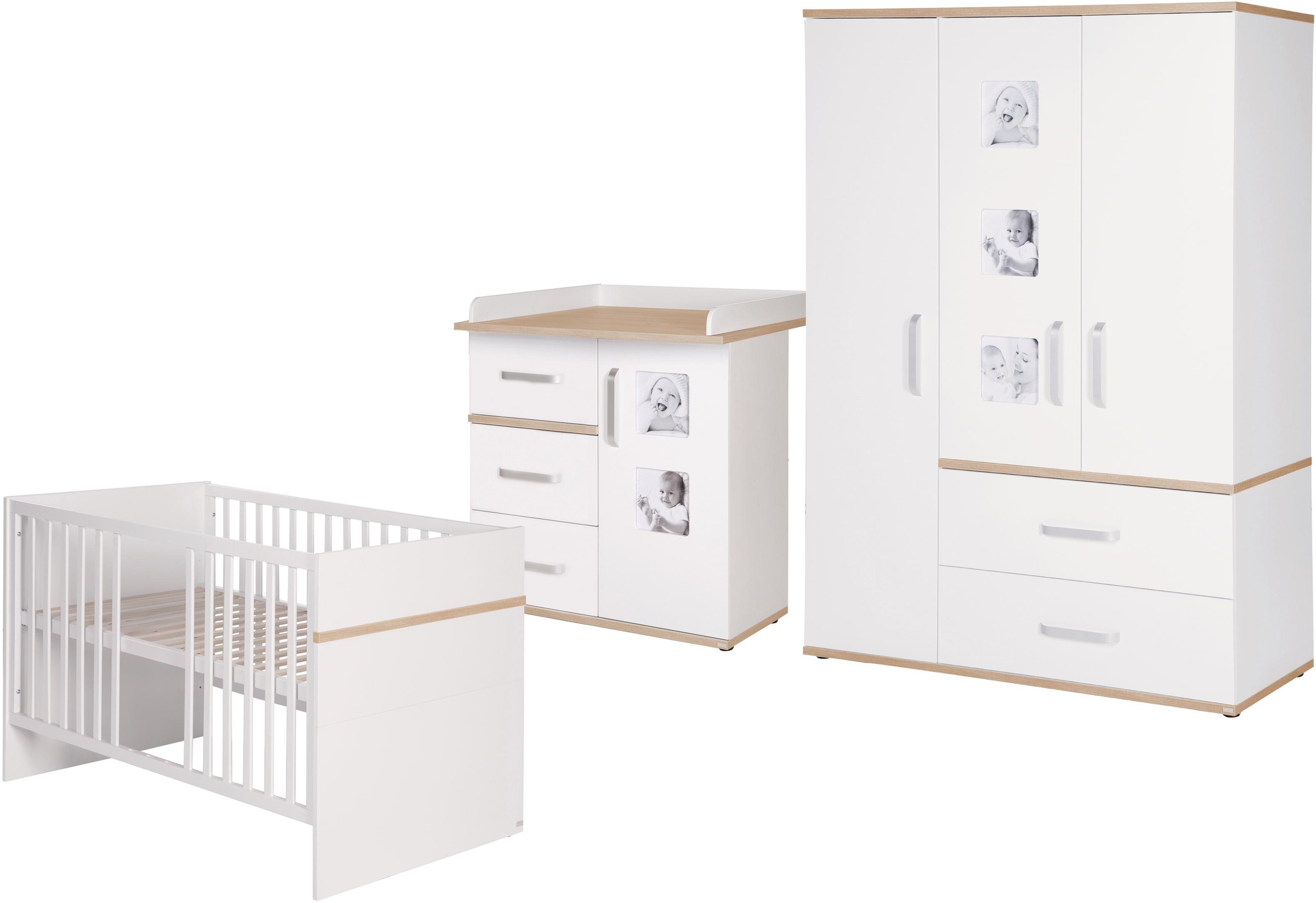 roba® Babyzimmer-Komplettset »Pia«, (Set, 3 St.), schmal; mit Kinderbett, Schrank und Wickelkommode