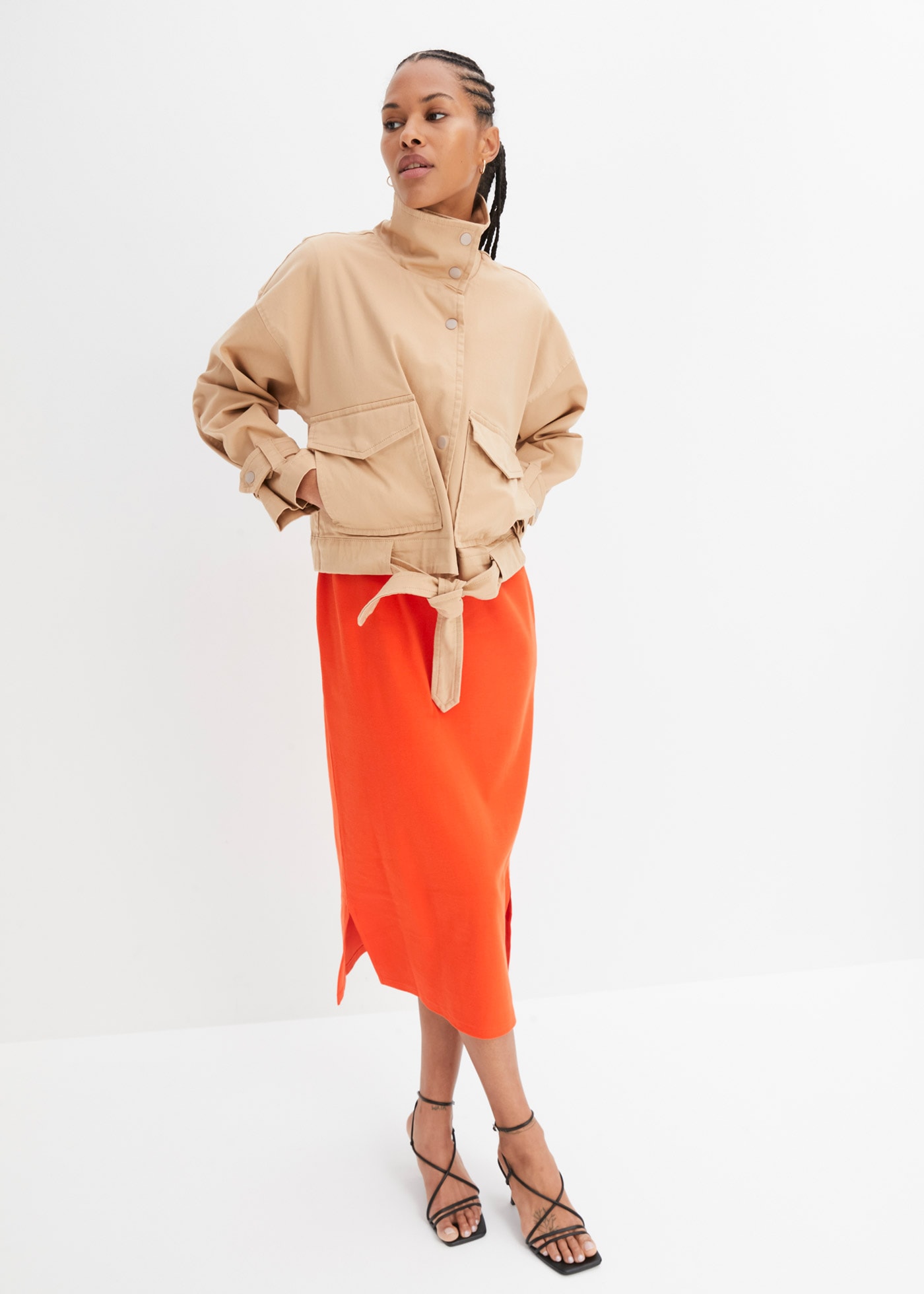 bonprix Jerseykleid aus Rippjersey, mit rundem geripptem Halsausschnitt, ohne Ärmel