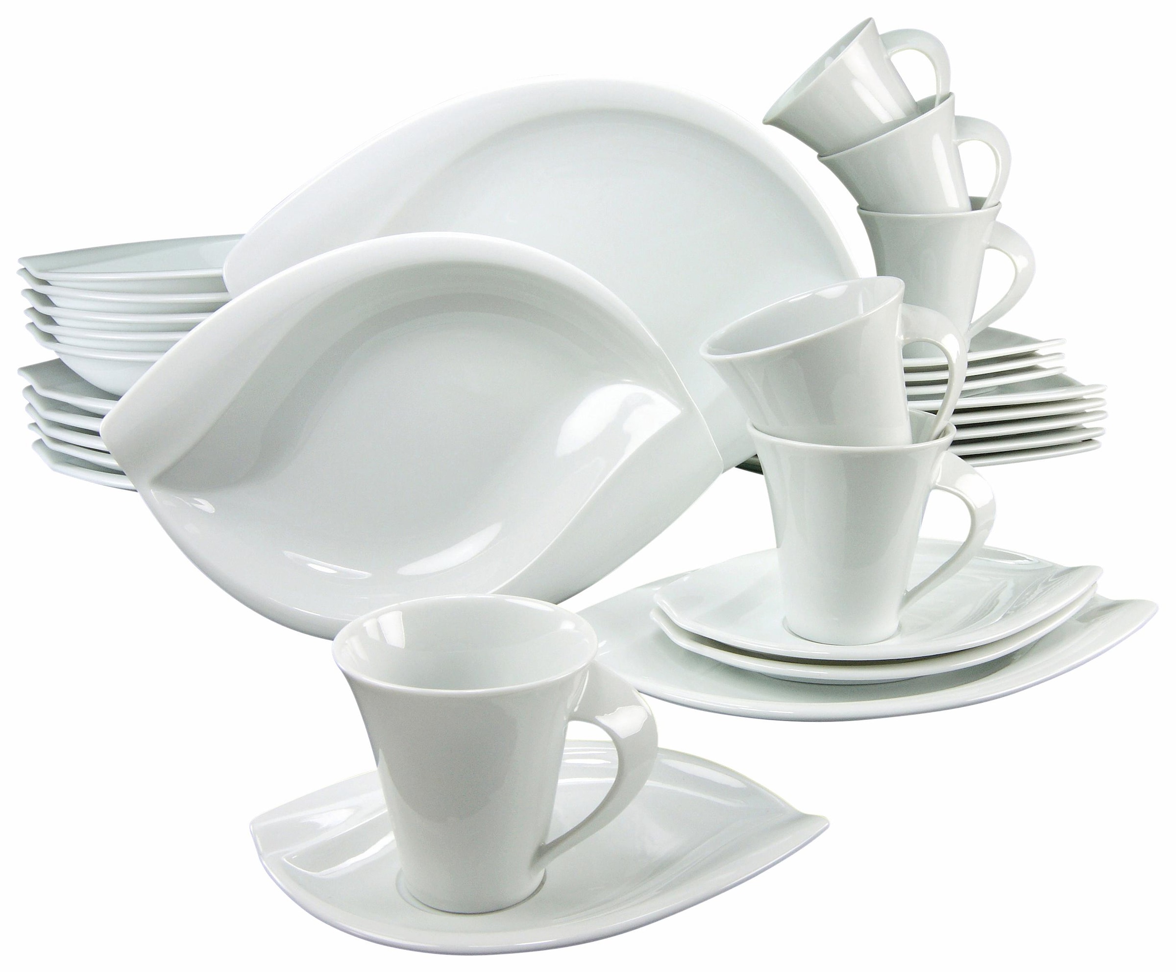 CreaTable Kombiservice »Geschirr-Set ACACIA«, (Set, 30 tlg., Kaffeeservice und Tafelservice im Set, für 6 Personen), Service, weiß, extravagantes Form, 30 Teile, für 6 Personen