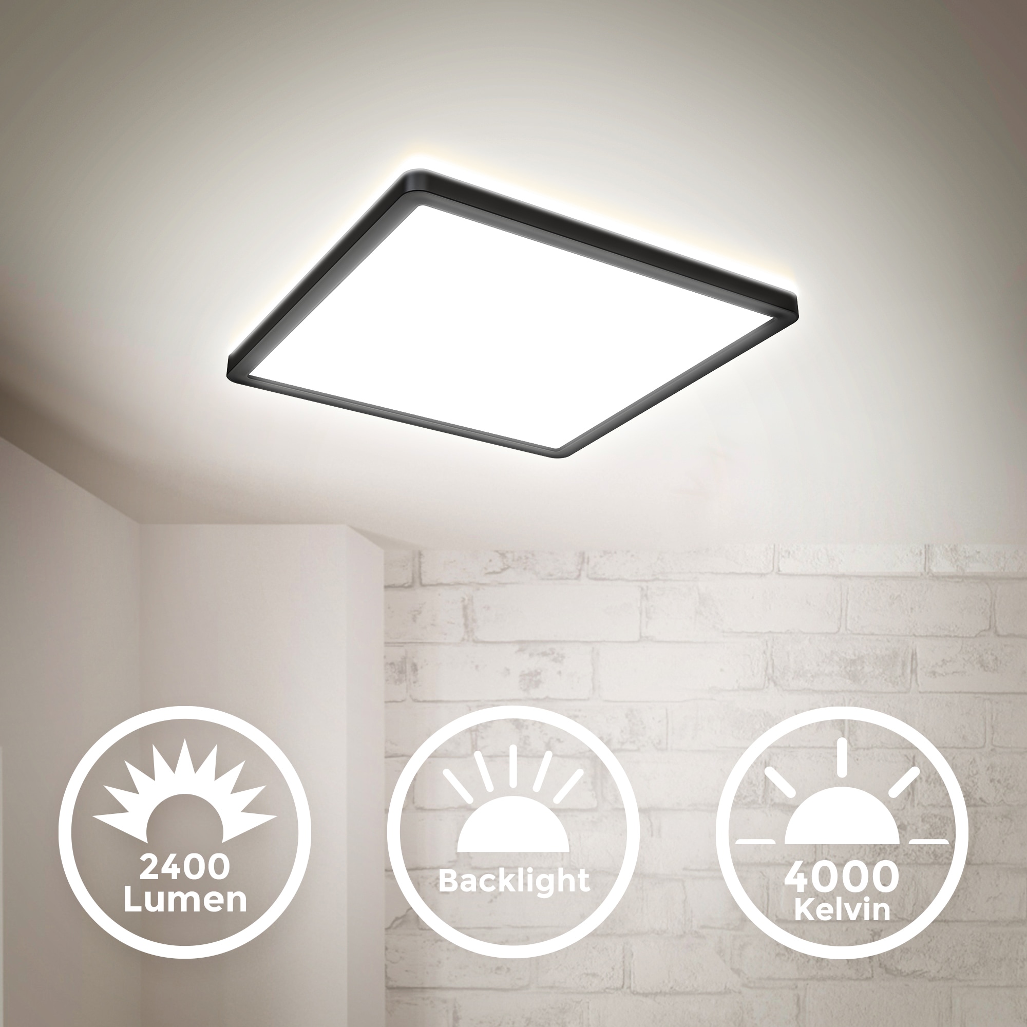 B.K.Licht Panel, 1 flammig, Leuchtmittel LED-Modul | LED fest integriert, Deckenleuchte, 18 Watt, ultra-flach, indirektes Licht, neutralweiß