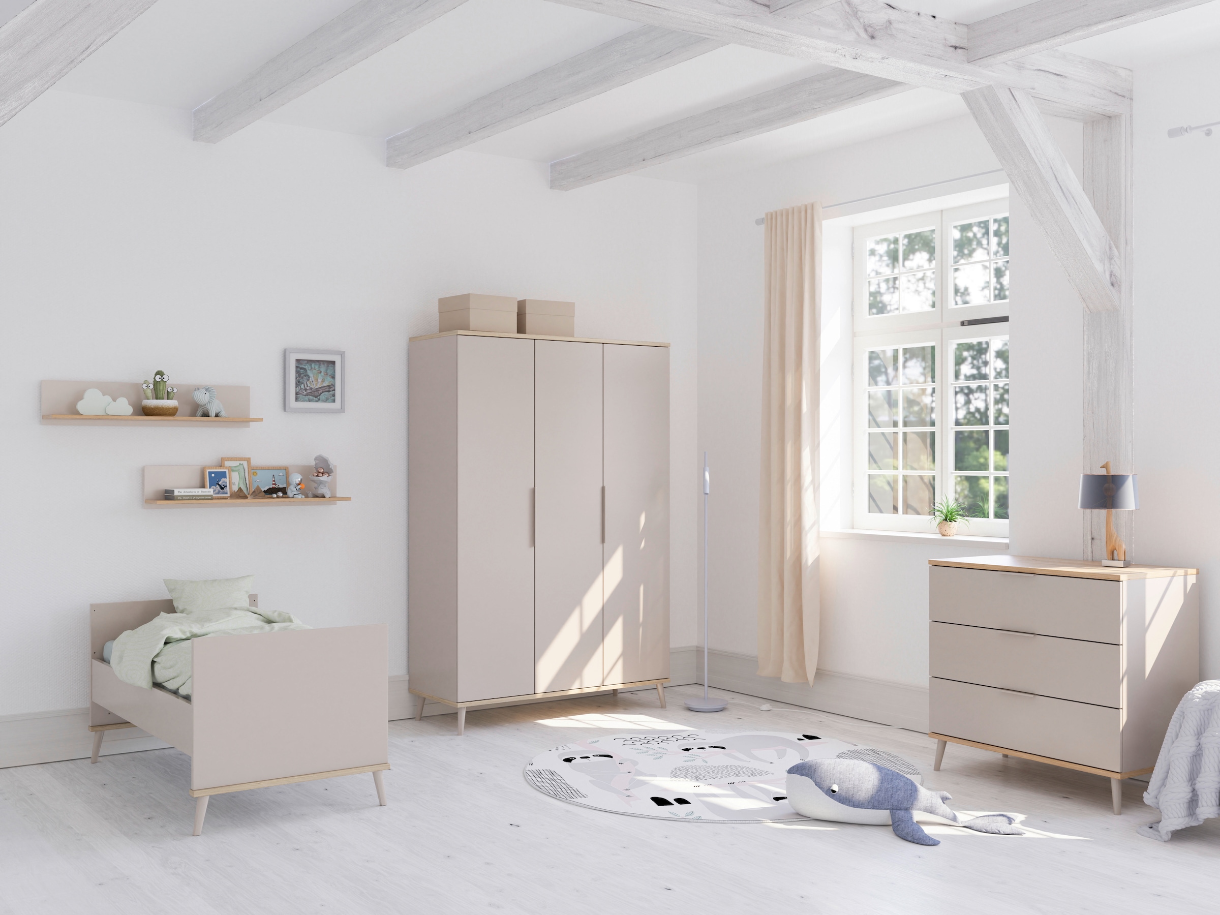 YUNY by PAIDI Kleiderschrank »HAZEL in Beige, inkl. Kleiderstangen und Einlegeböden« B/H/T ca. 95-130/198/52cm, mit 2 oder 3 Türen,  stabiler Drehtürenschrank aus Holz, mit Soft-Close-Funktion