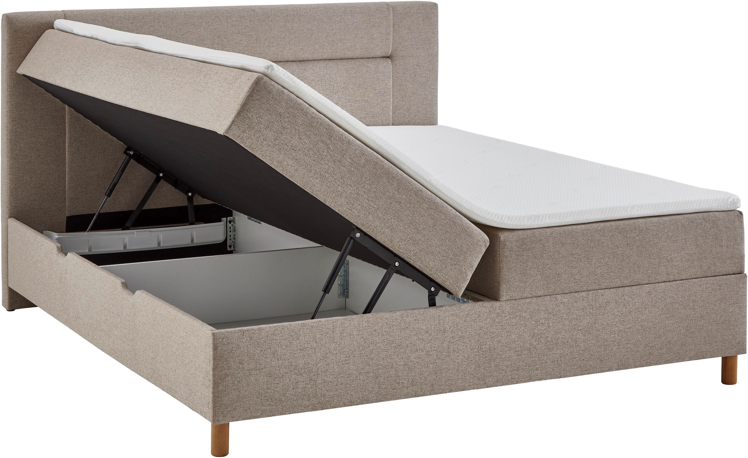 INOSIGN Boxbett »Escalon II, Boxbett mit Bettkasten, inklusive Topper«, Bett erhältlich in den Breiten 120x200cm und 180x200cm, mit Holzfüßen