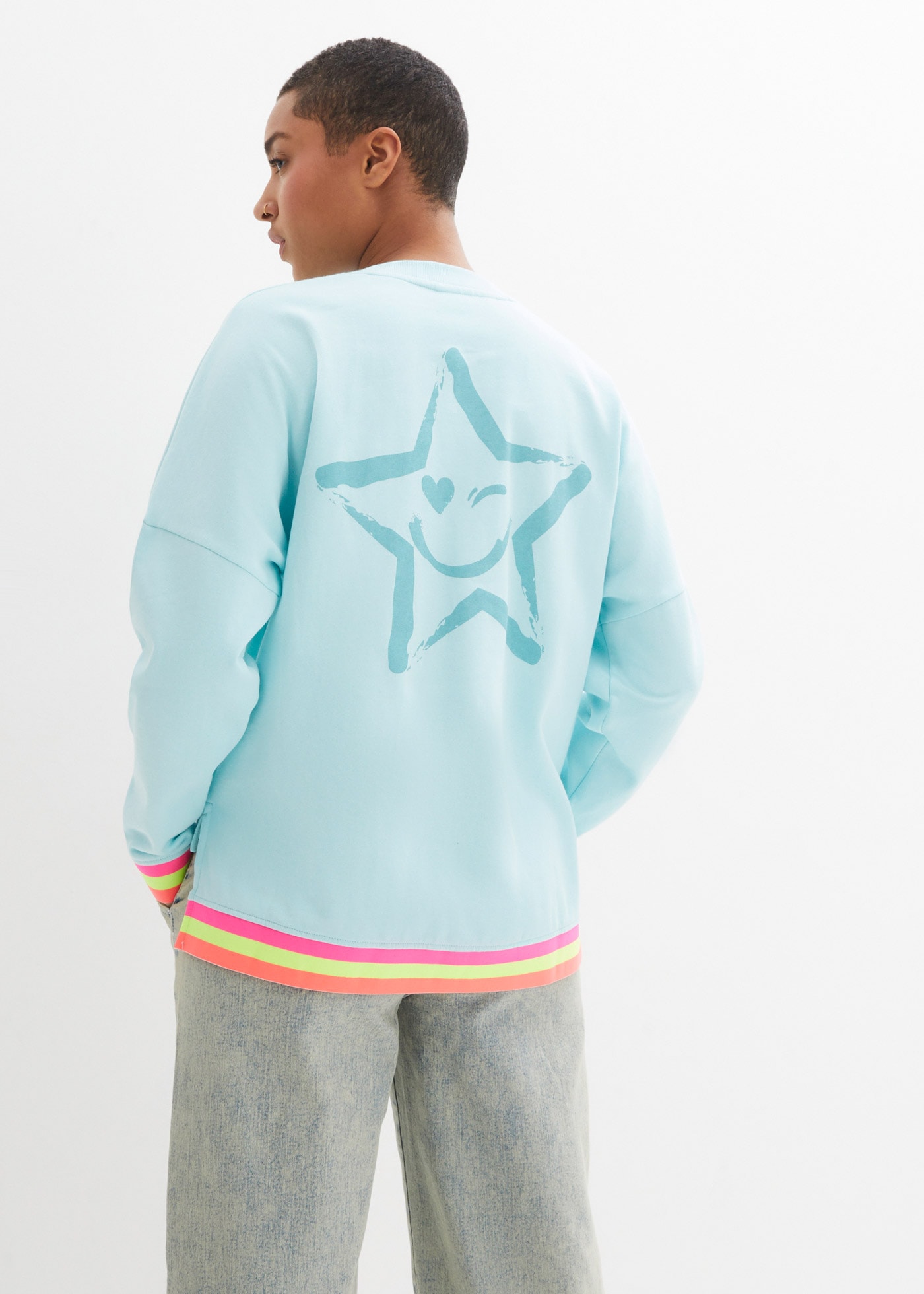 bonprix Sweatshirt , loose fit Passform, mit Neon-Details, aus 100% Baumwolle, Langarm
