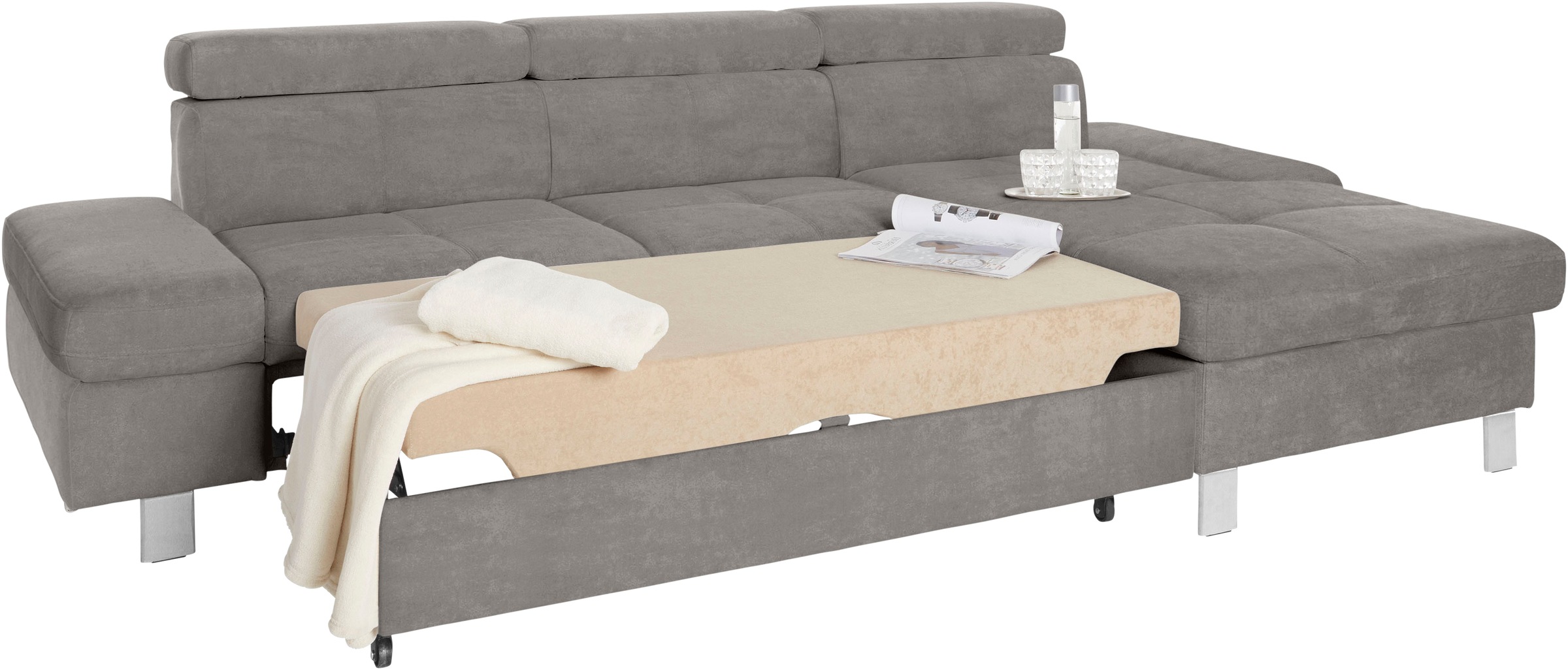 exxpo - sofa fashion Ecksofa »Fiji, hochwertige Detailverarbeitung im Sitz und Rücken, L-Form«, bequem durch Kopf- und Armteilverstellung, wahlweise mit Bettfunktion