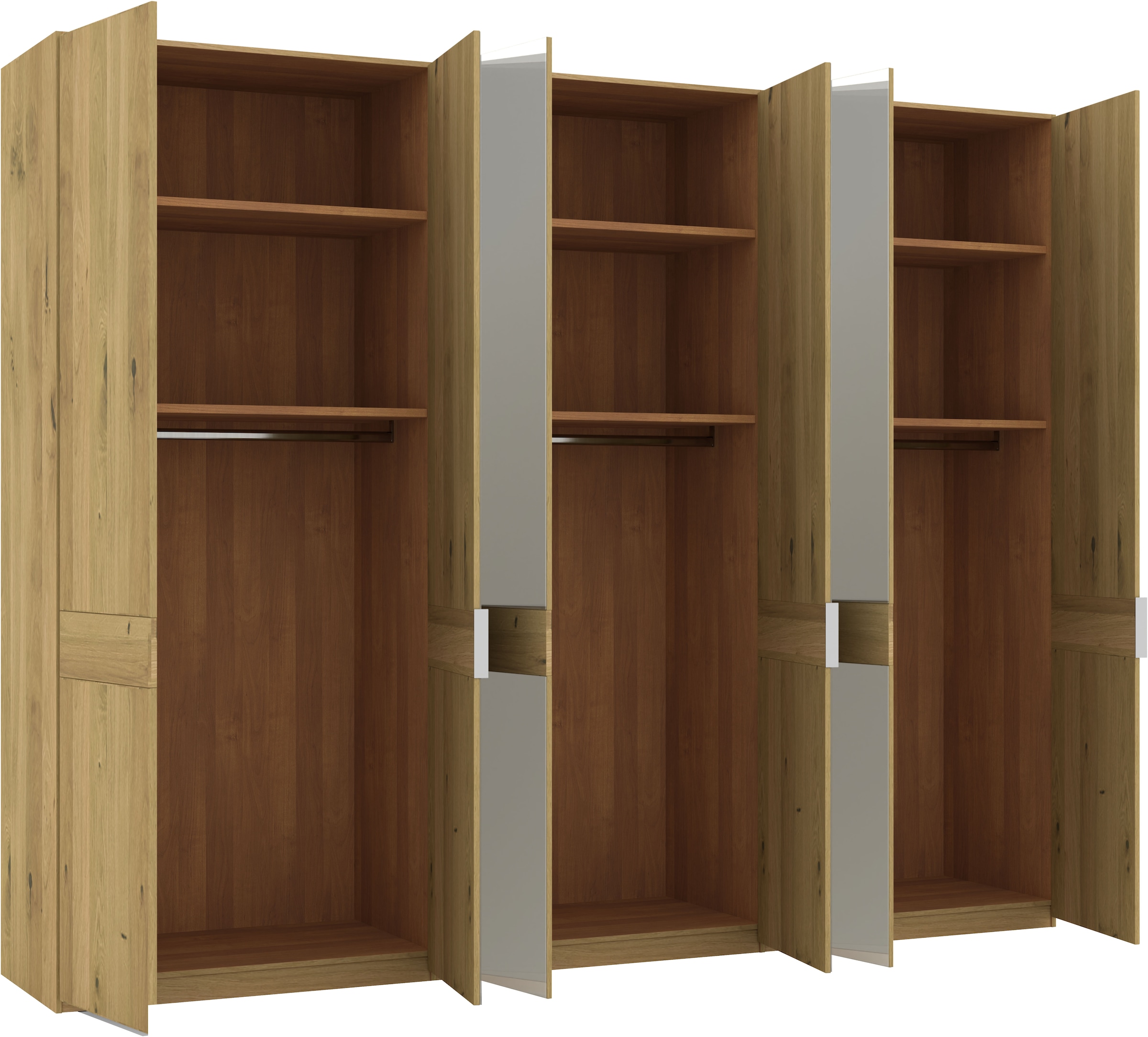 Musterring Drehtürenschrank »Savona, Kleiderschrank, Schrank, Garderobe, teilmassiv Eiche«, (mit Türdämpfern, mit Spiegel oder Glas, extra Böden, MADE IN GERMANY), Türen in Bianco-Eiche massiv, Spiegel-/Glastüren, verschiedene Größen