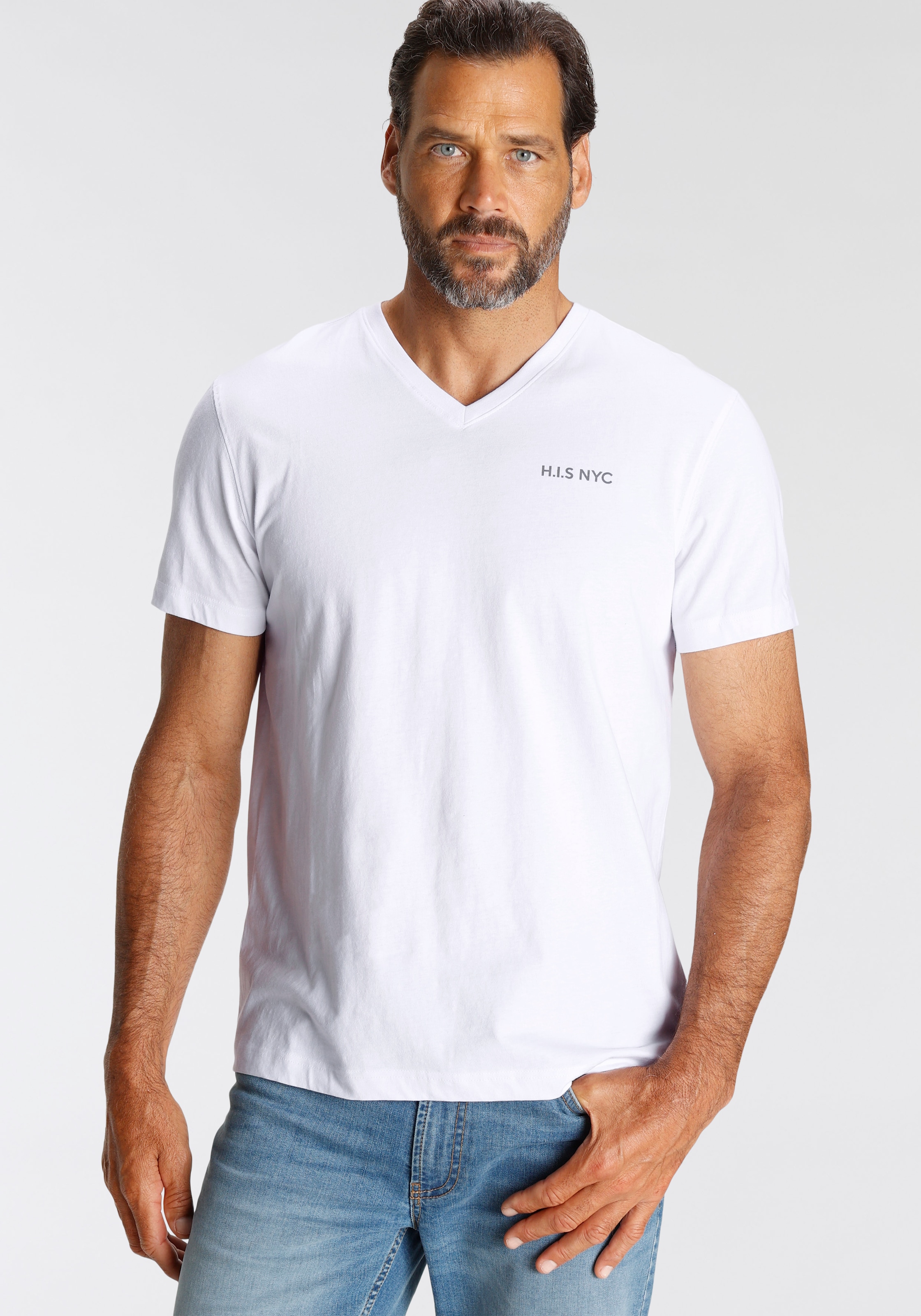 H.I.S V-Shirt, (3-er Pack), Kurzarm, Slim Fit, aus Baumwolle