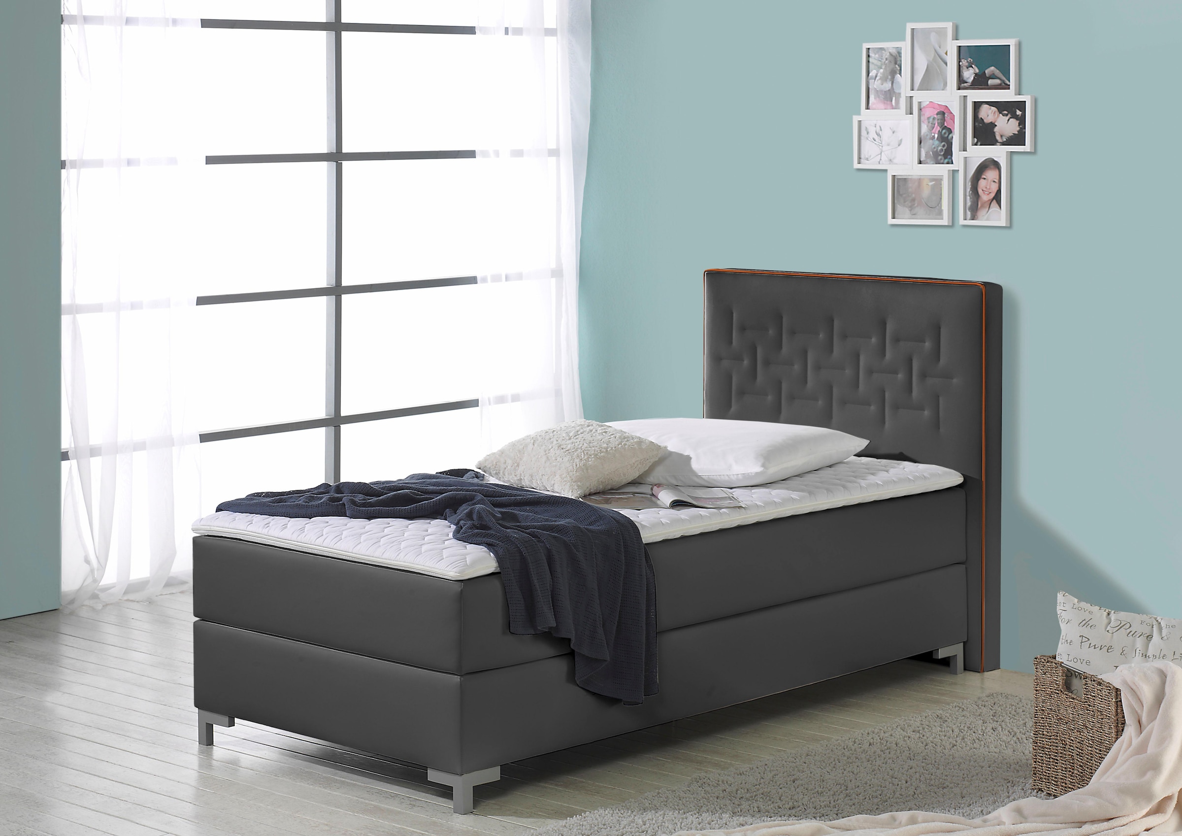 INOSIGN Boxspringbett »Coos« mit besonderer Steppung im Kopfteil, 3 Matratzenarten, 2 Härtegrade