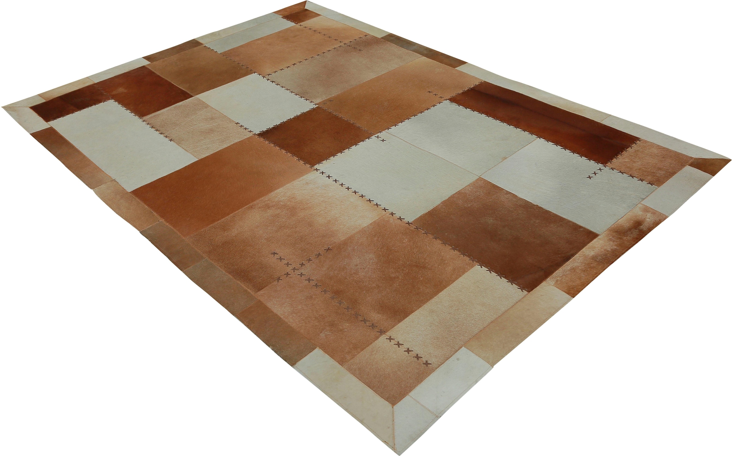 calo-deluxe Lederteppich »Solut 305 - Fellteppich«, rechteckig, 8 mm Höhe, echtes Rinderfell, Patchwork, Wohnzimmer